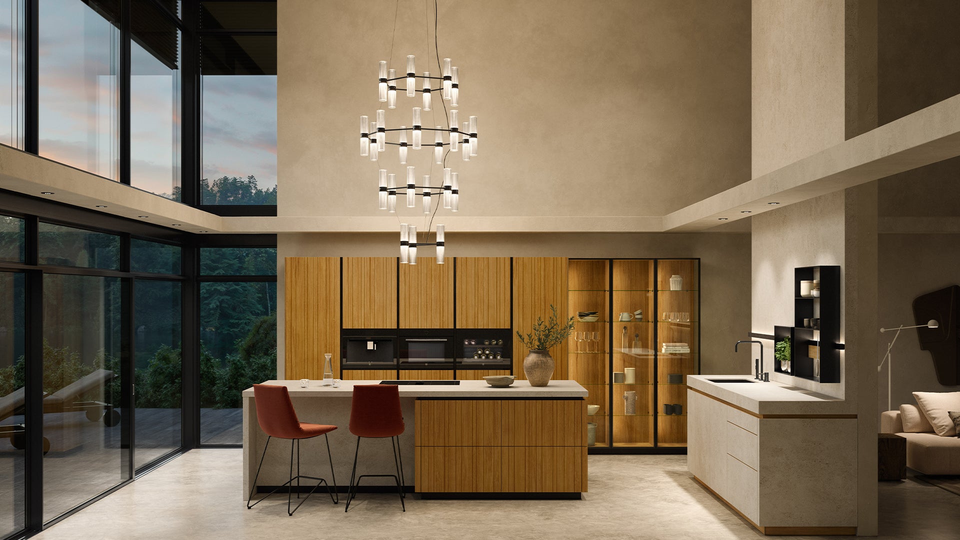 Transparent ZEPHYR chandelier with black finish