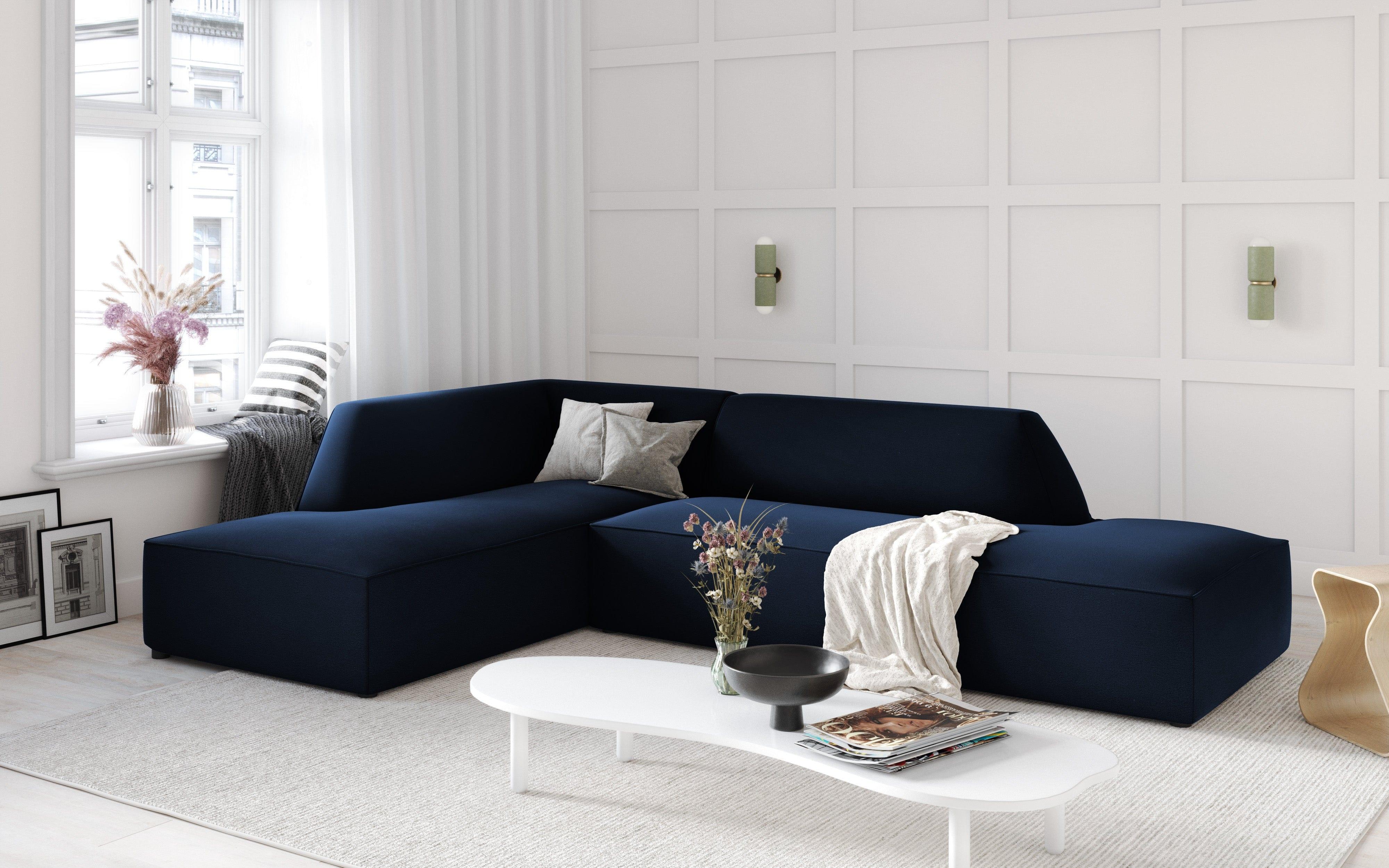 Sofa narożna aksamitna lewostronna RUBY granat królewski Micadoni Eye on Design