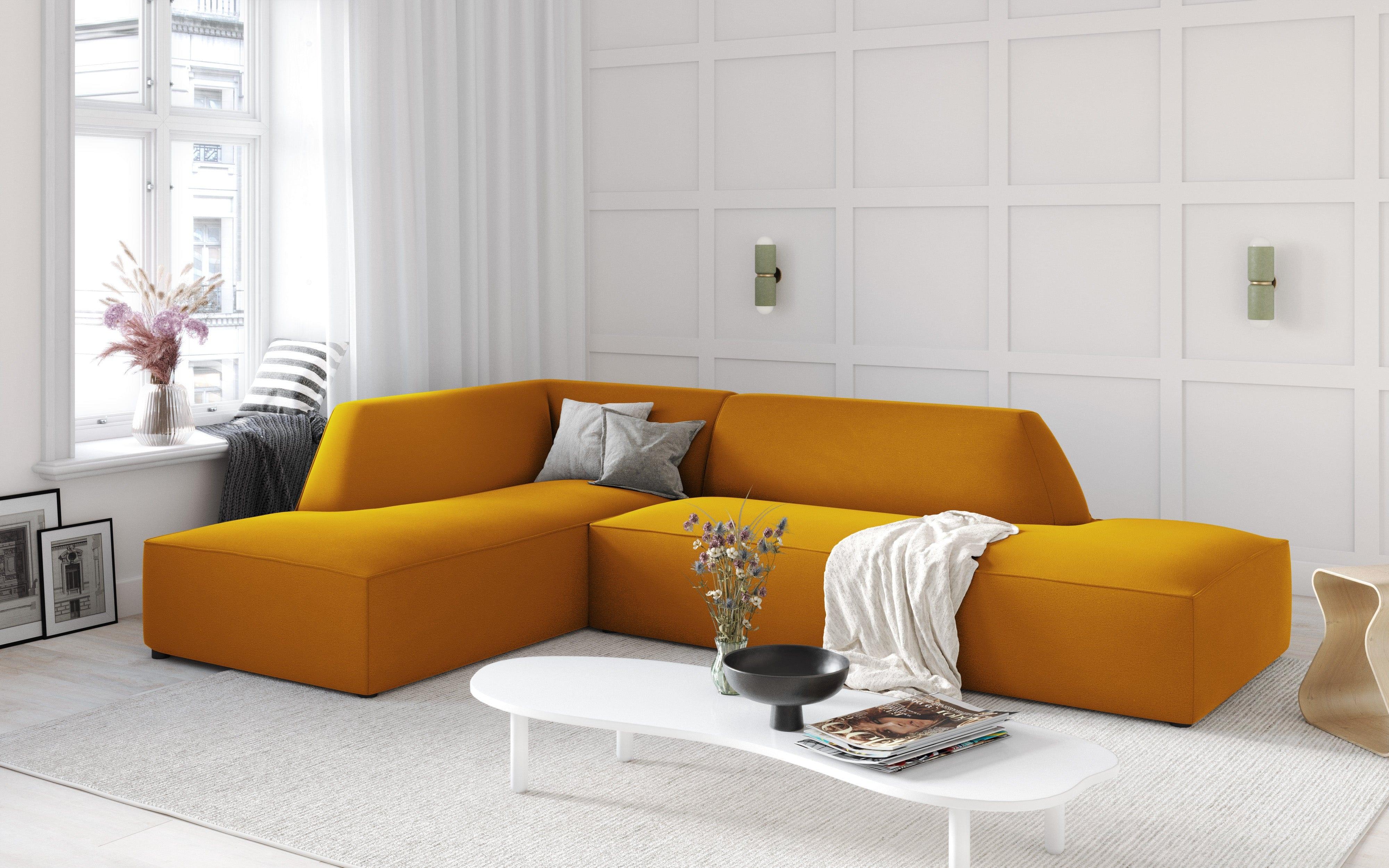 Sofa narożna aksamitna lewostronna RUBY żółty Micadoni Eye on Design