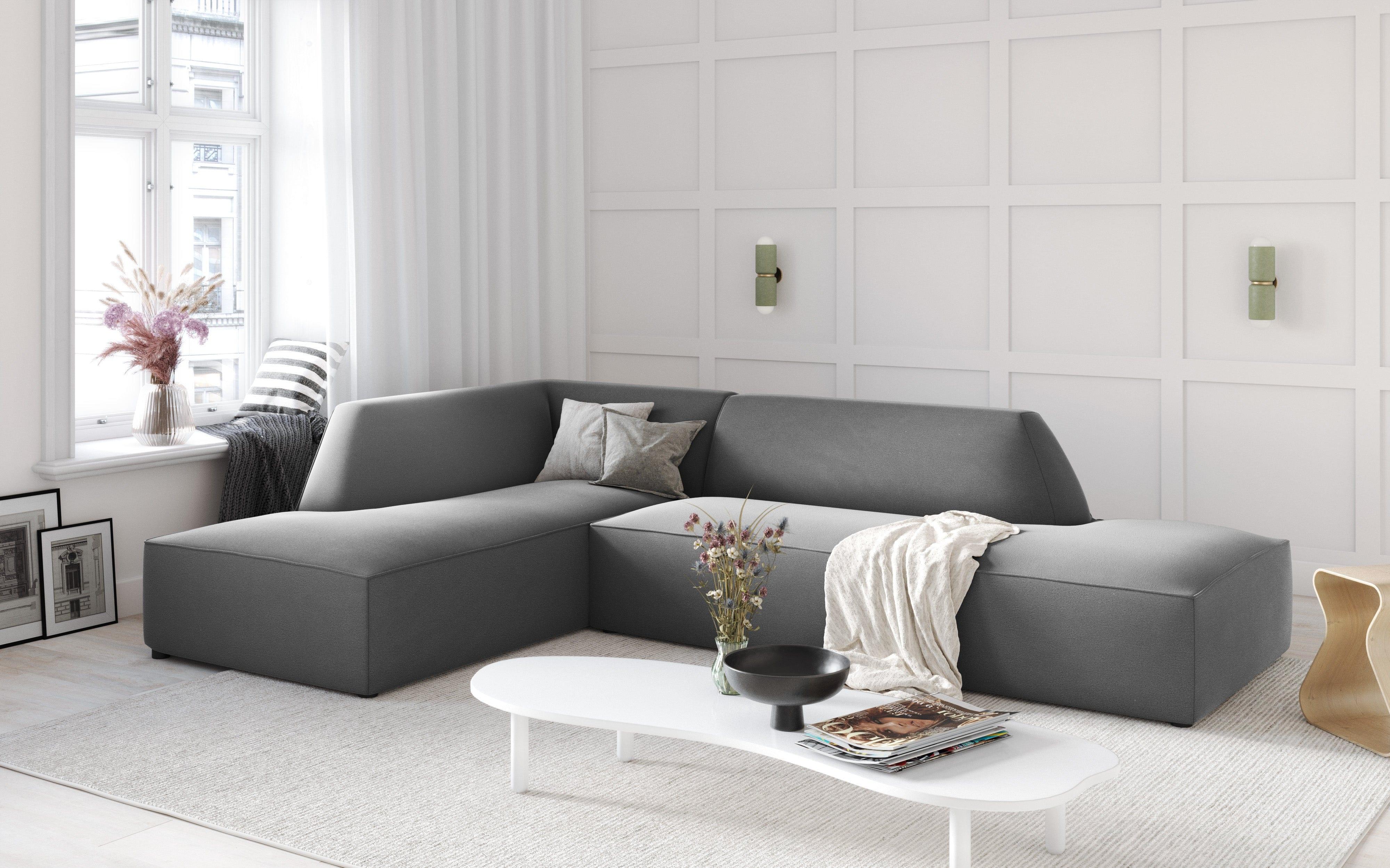 Sofa narożna aksamitna lewostronna RUBY jasnoszary Micadoni Eye on Design