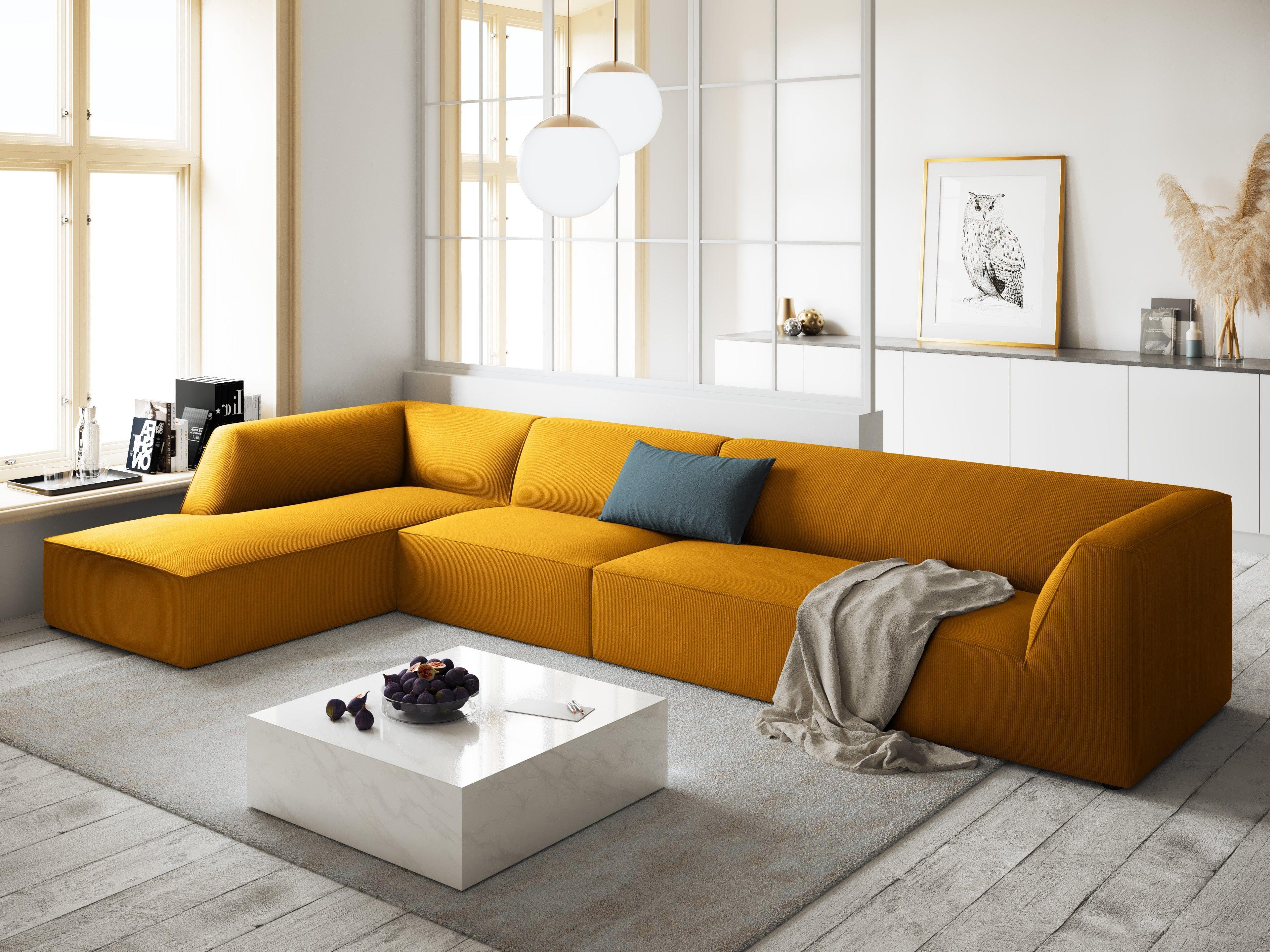 Narożnik sztruksowy 5-osobowy lewostronny RUBY żółty Micadoni Eye on Design