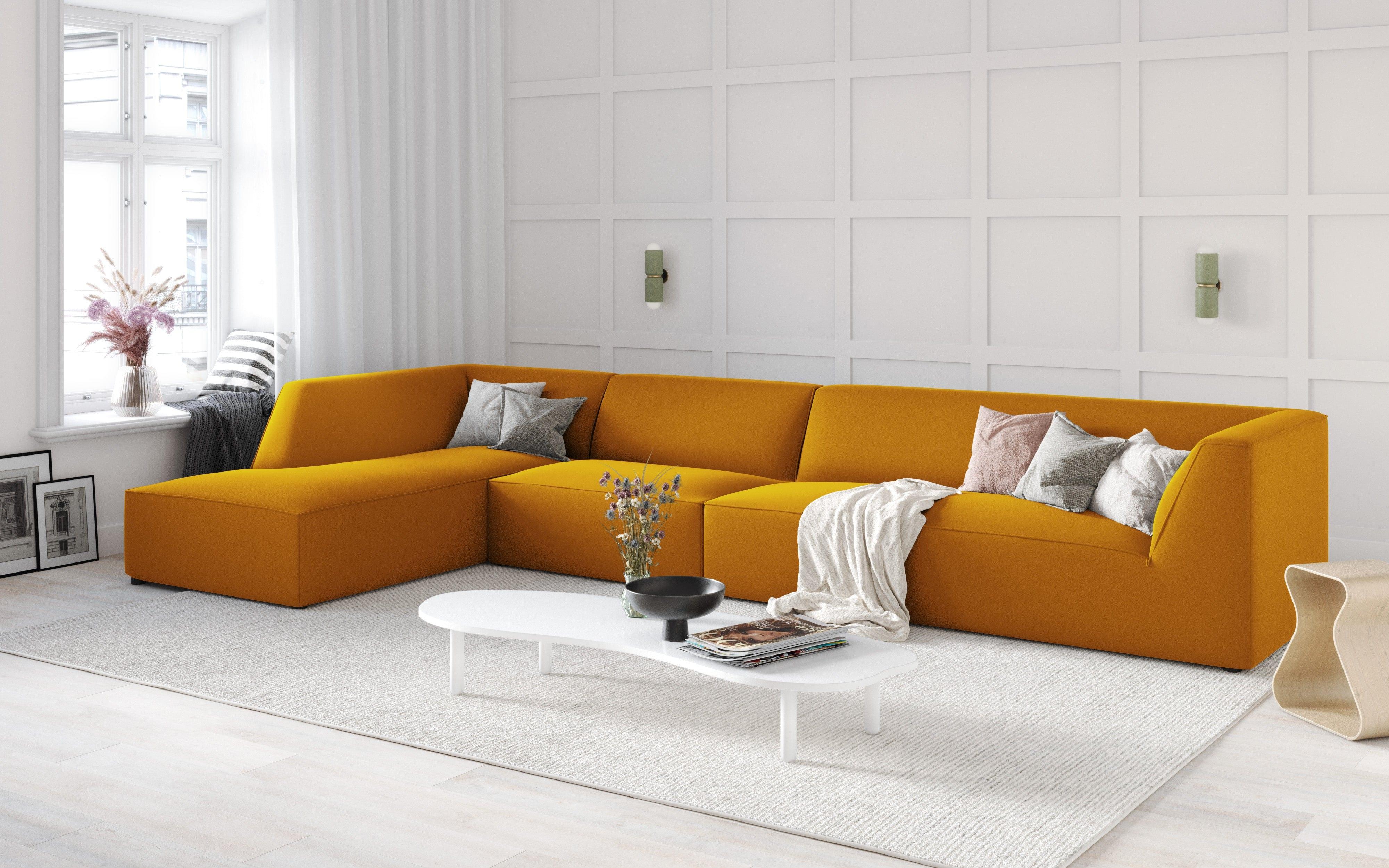 Narożnik aksamitny 5-osobowy lewostronny RUBY żółty Micadoni Eye on Design
