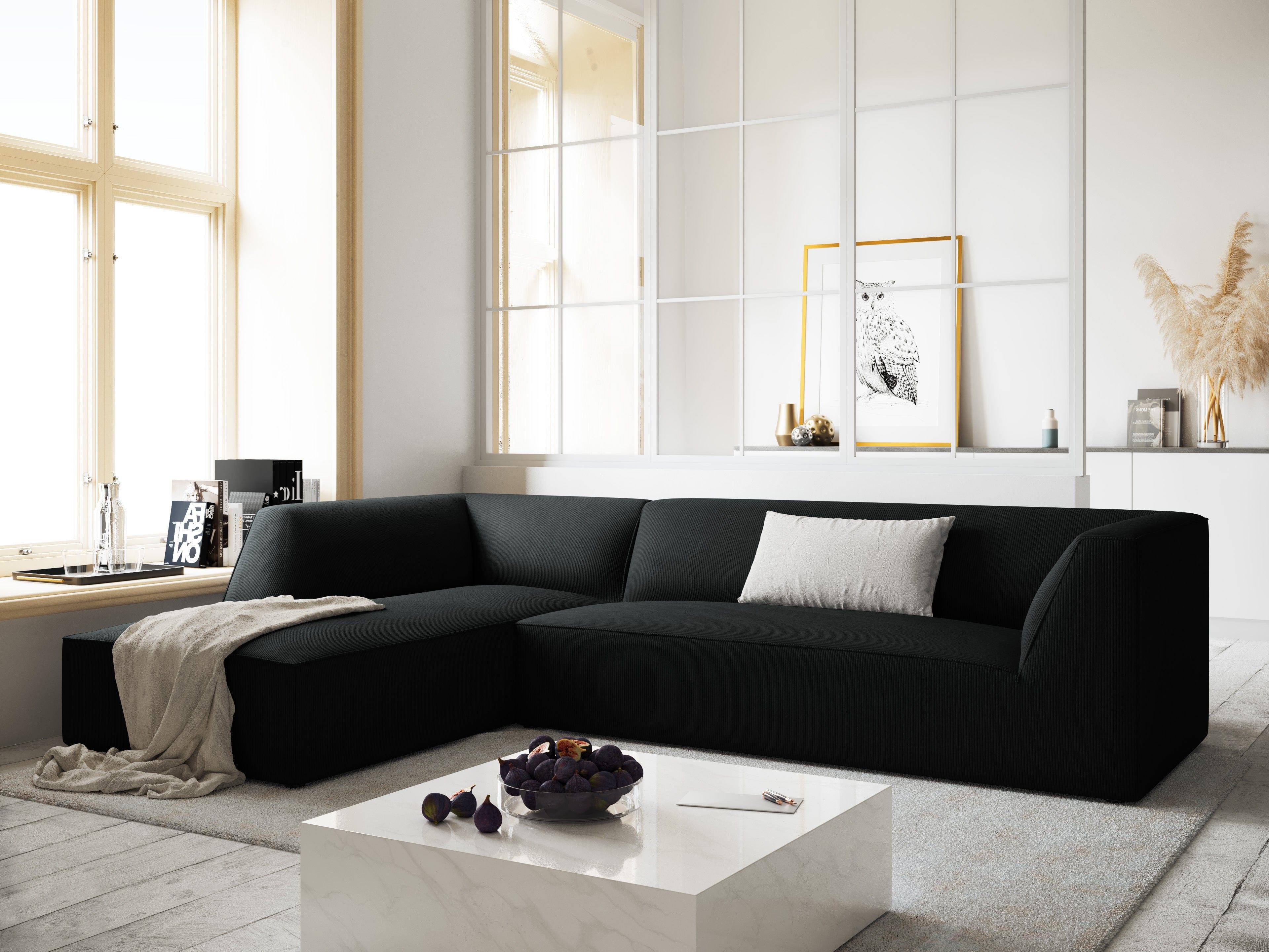 Narożnik sztruksowy 4-osobowy lewostronny RUBY czarny Micadoni Eye on Design