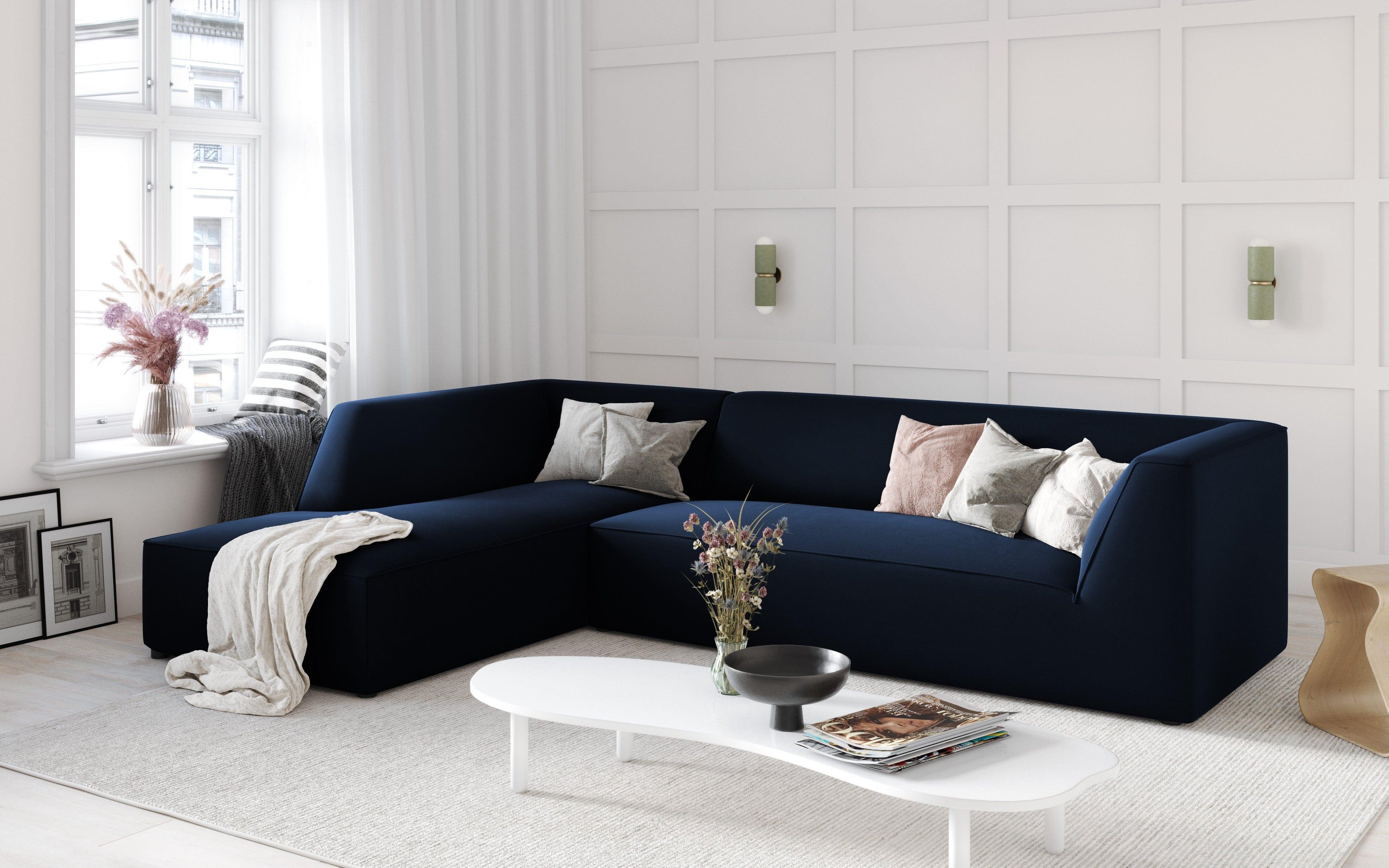 Narożnik aksamitny 4-osobowy lewostronny RUBY granat królewski Micadoni Eye on Design