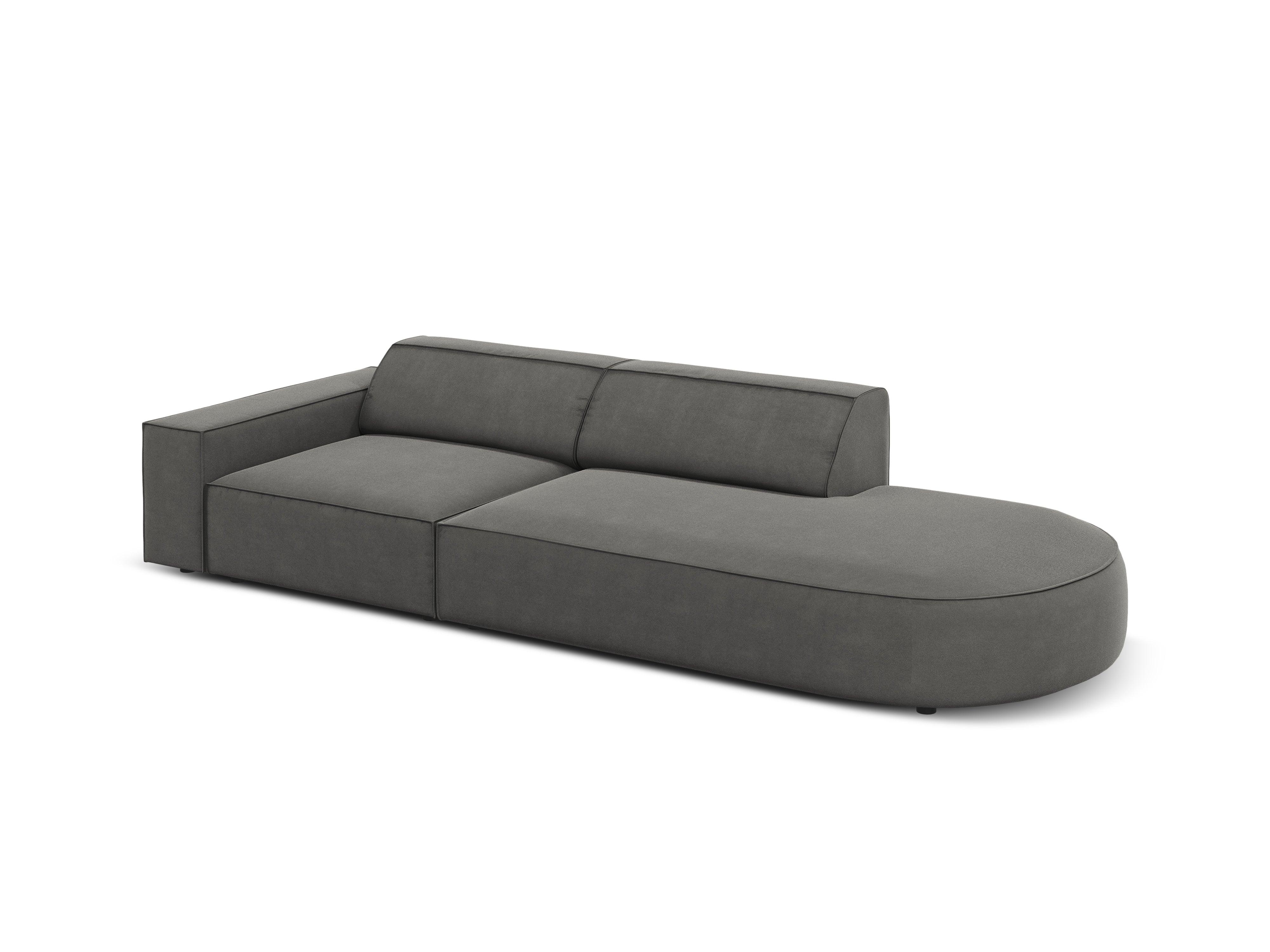 Sofa aksamitna prawostronna okrągła 3-osobowa JODIE jasnoszary Micadoni Eye on Design