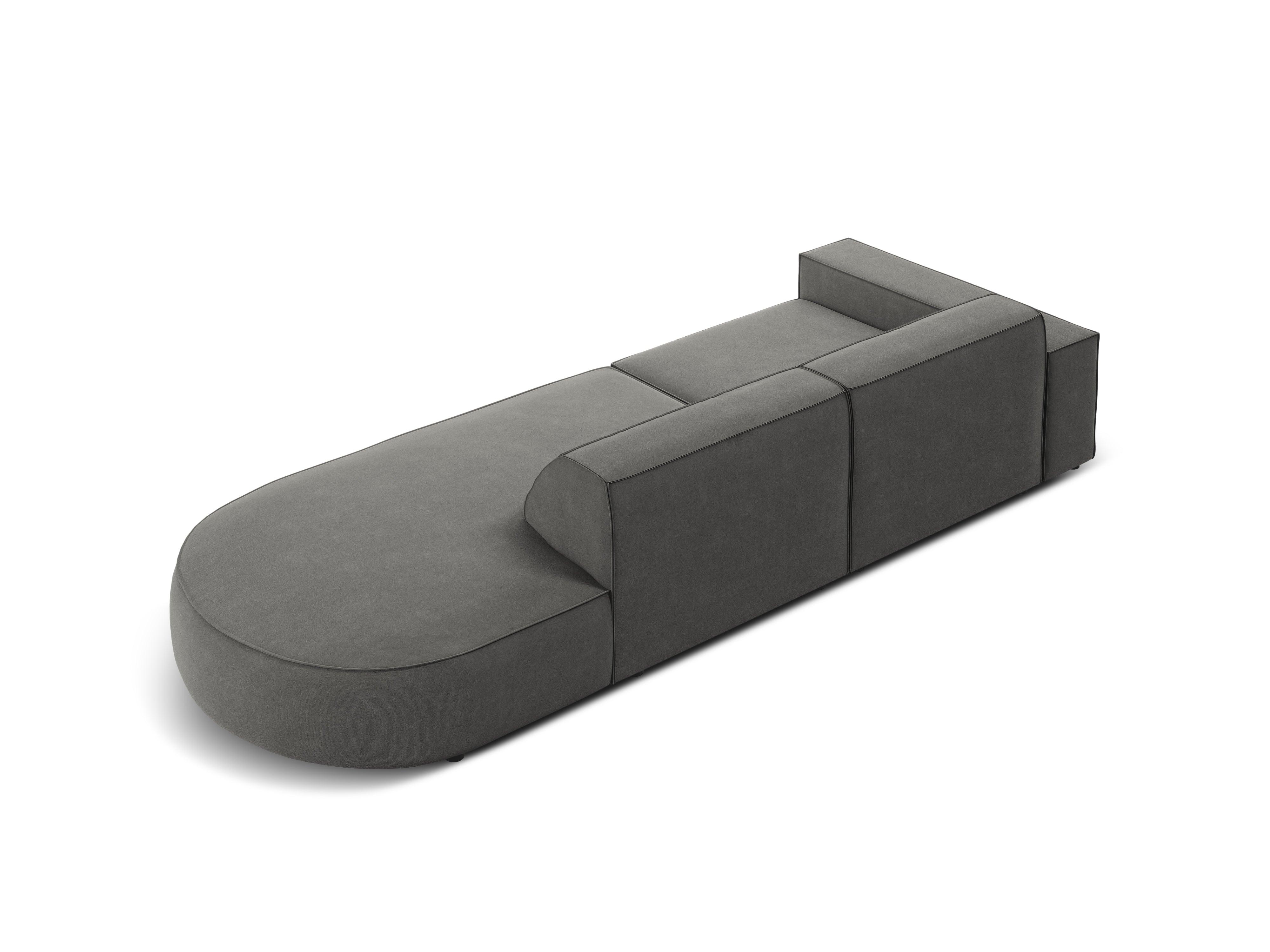 Sofa aksamitna prawostronna okrągła 3-osobowa JODIE jasnoszary Micadoni Eye on Design