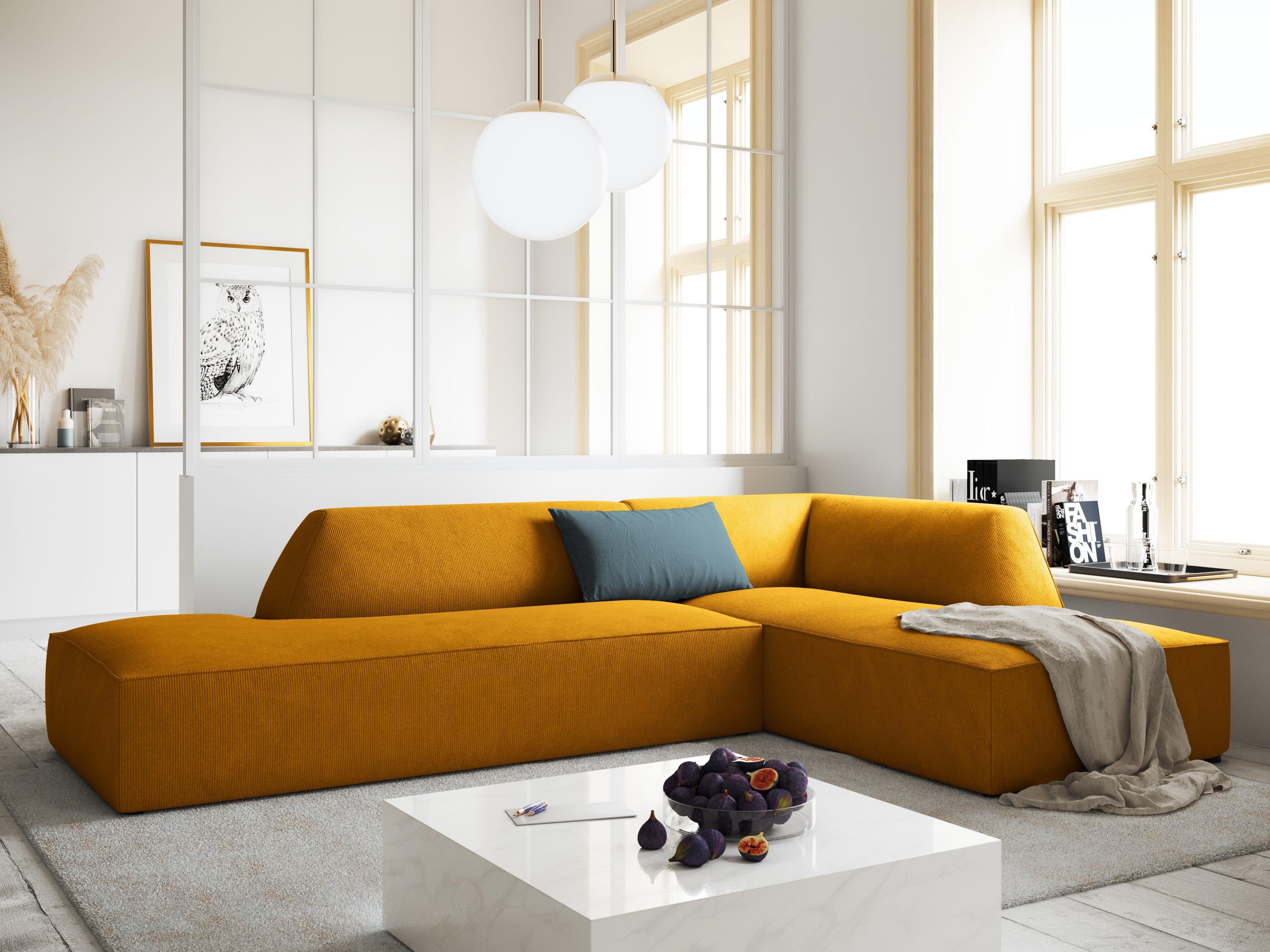 Sofa narożna sztruksowa prawostronny RUBY żółty Micadoni Eye on Design