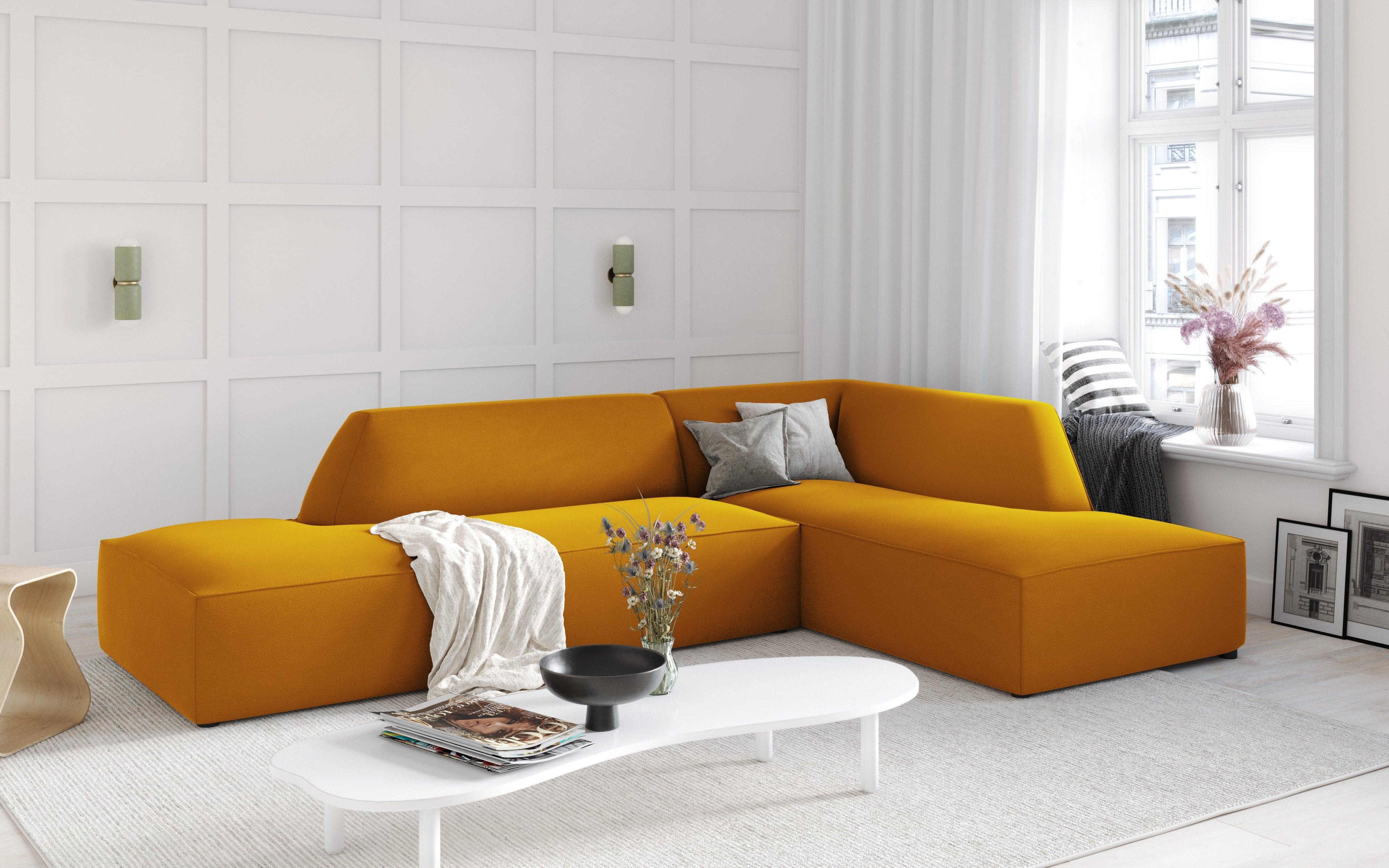 Sofa narożna aksamitna prawostronna RUBY żółty Micadoni Eye on Design