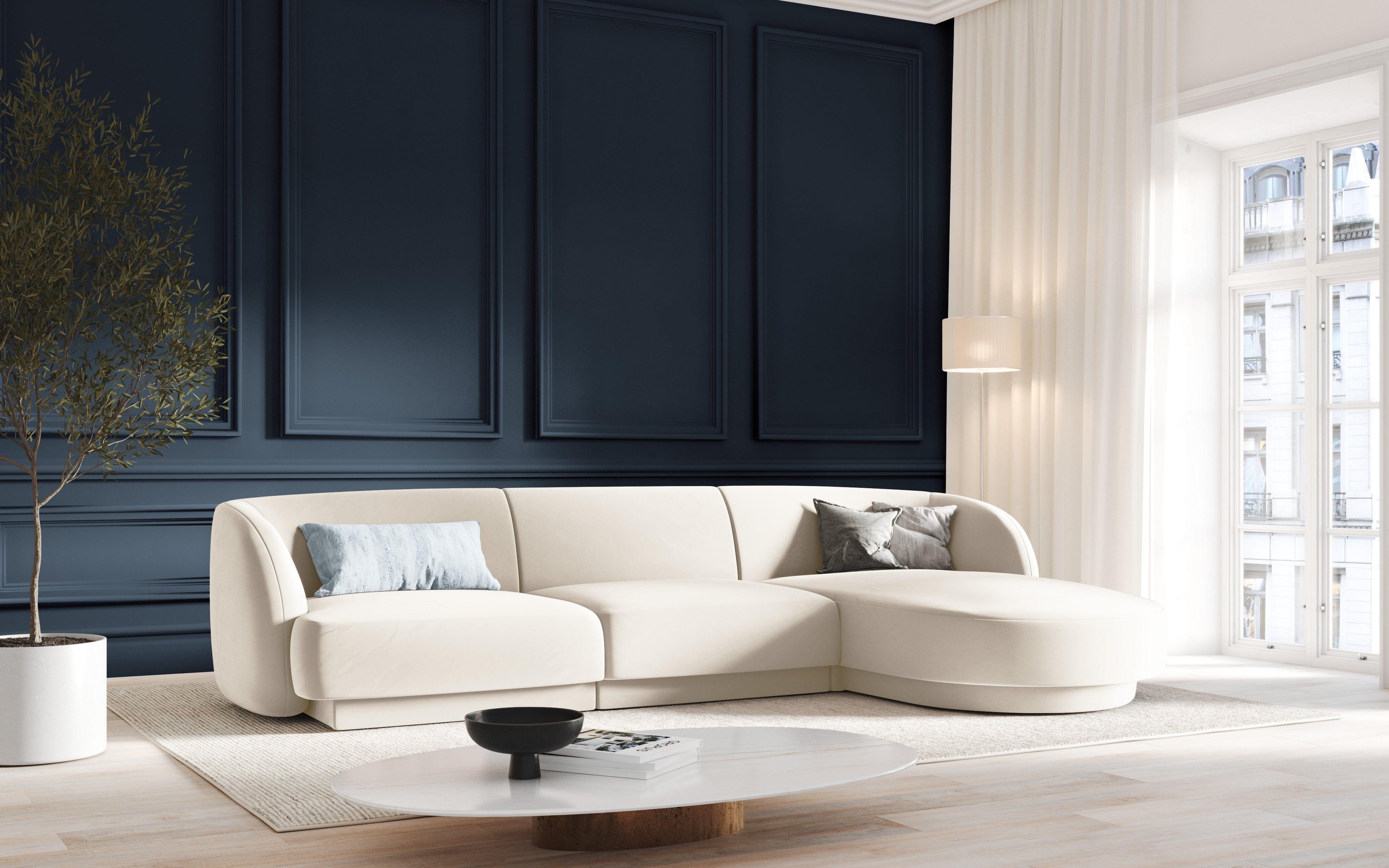 Narożnik aksamitny 4-osobowy prawostronny MILEY beżowy Micadoni Eye on Design