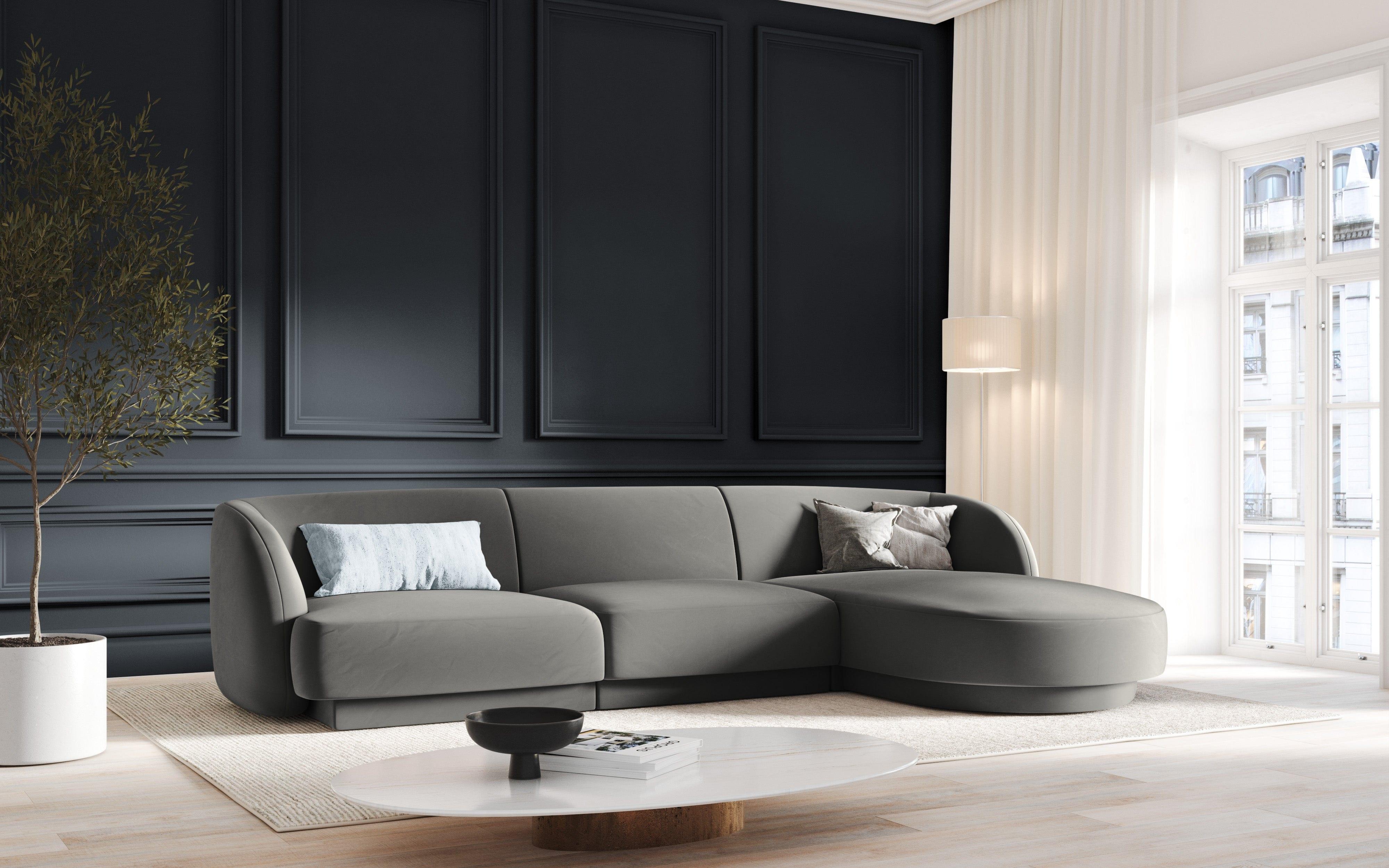 Narożnik aksamitny 4-osobowy prawostronny MILEY jasnoszary Micadoni Eye on Design