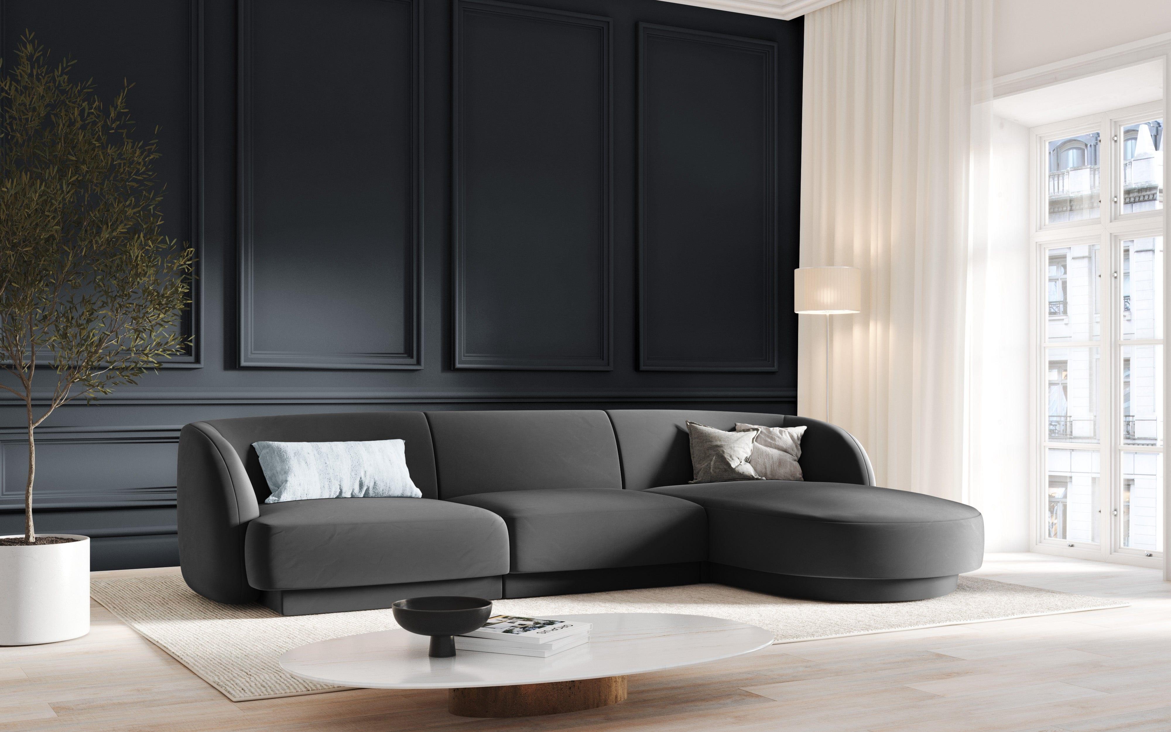 Narożnik aksamitny 4-osobowy prawostronny MILEY ciemnoszary Micadoni Eye on Design