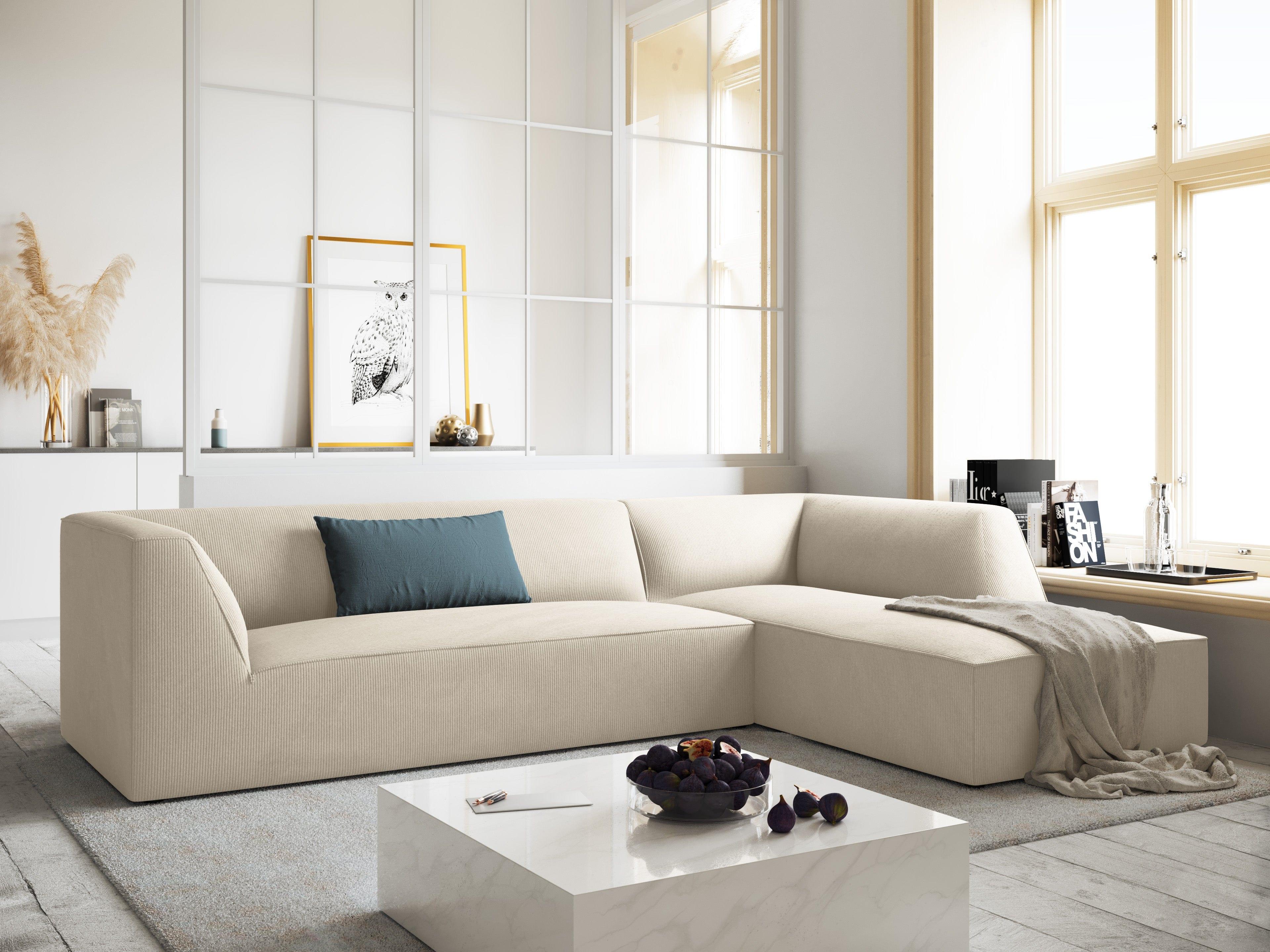 Narożnik sztruksowy 4-osobowy prawostronny RUBY beżowy Micadoni Eye on Design