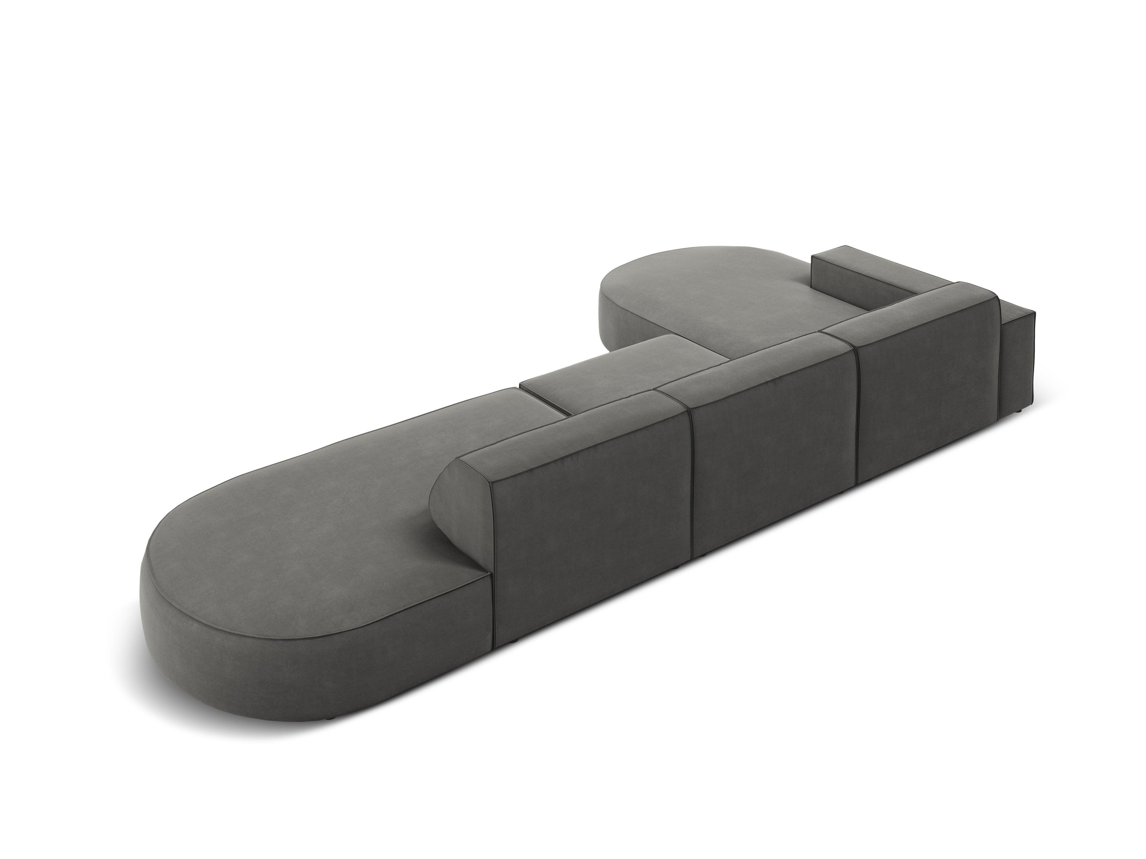 Narożnik aksamitny lewostronny 4-osobowy otwarty JODIE jasnoszary Micadoni Eye on Design