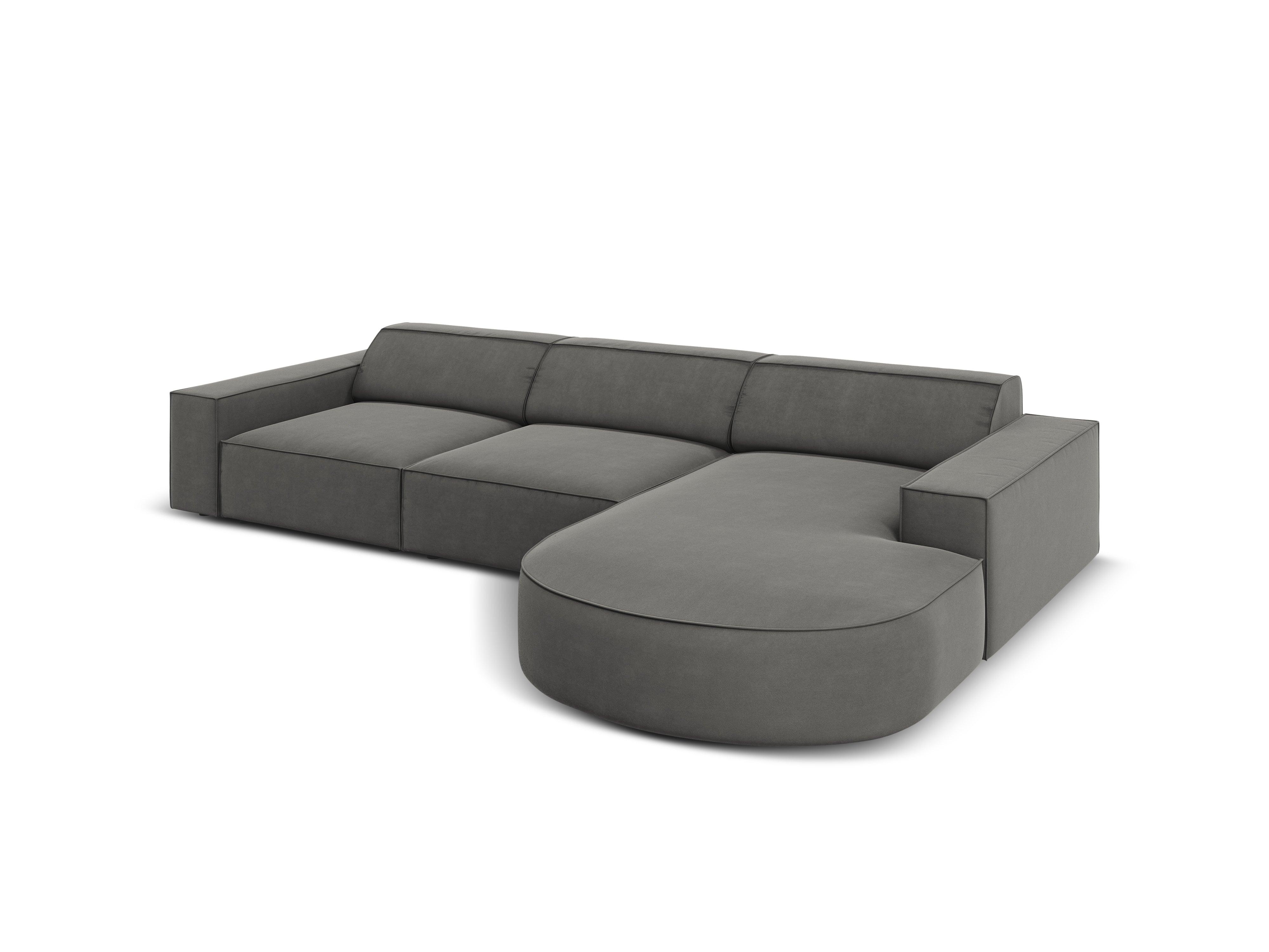 Narożnik aksamitny prawostronny 4-osobowy okrągły JODIE jasnoszary Micadoni Eye on Design