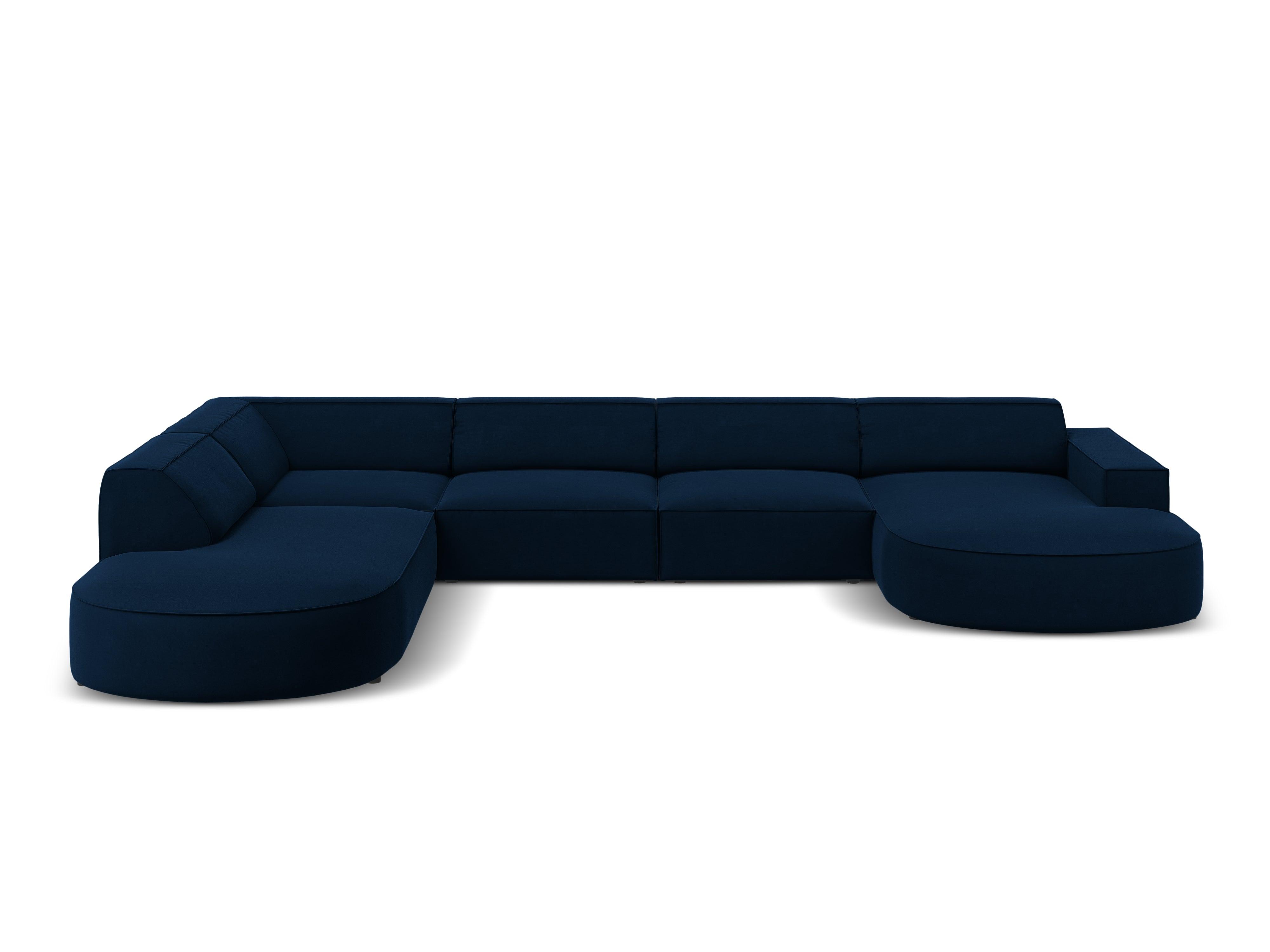Sofa panoramiczna aksamitna lewostronna okrągła JODIE granat królewski Micadoni Eye on Design