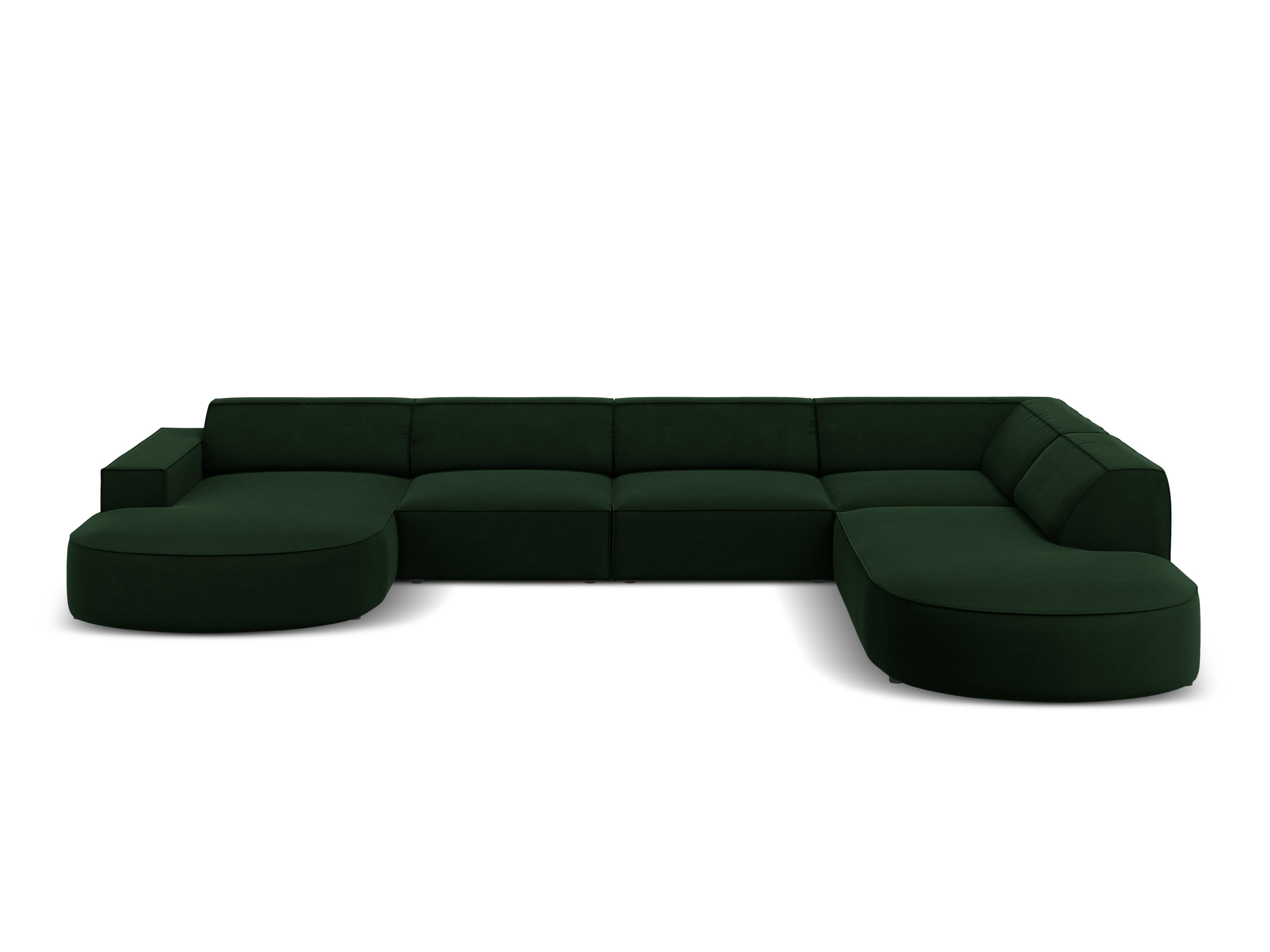 Sofa panoramiczna aksamitna prawostronna okrągła JODIE butelkowa zieleń Micadoni Eye on Design