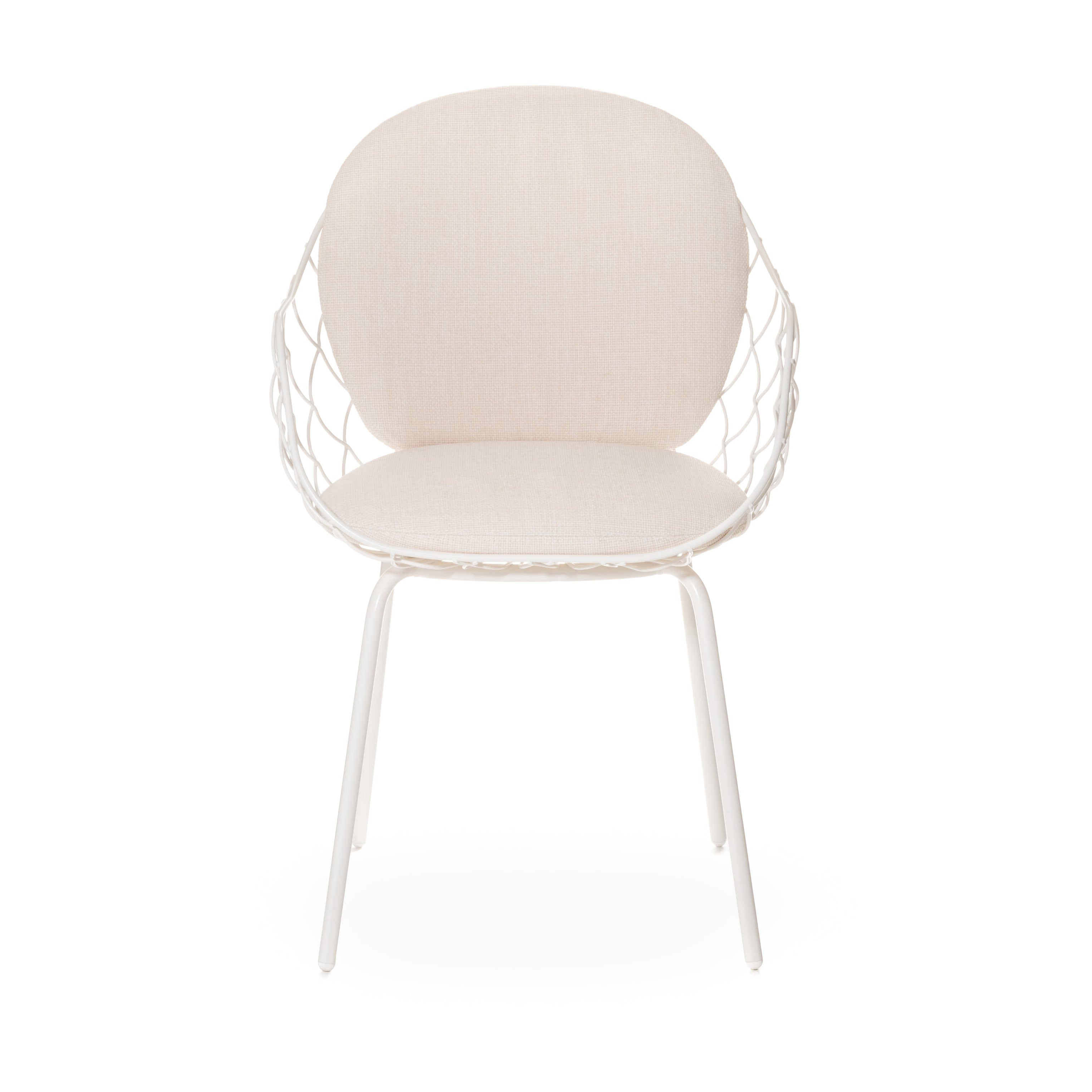 Krzesło druciane zewnętrzne PIÑA białe nogi z białą poduszką Magis Eye on Design
