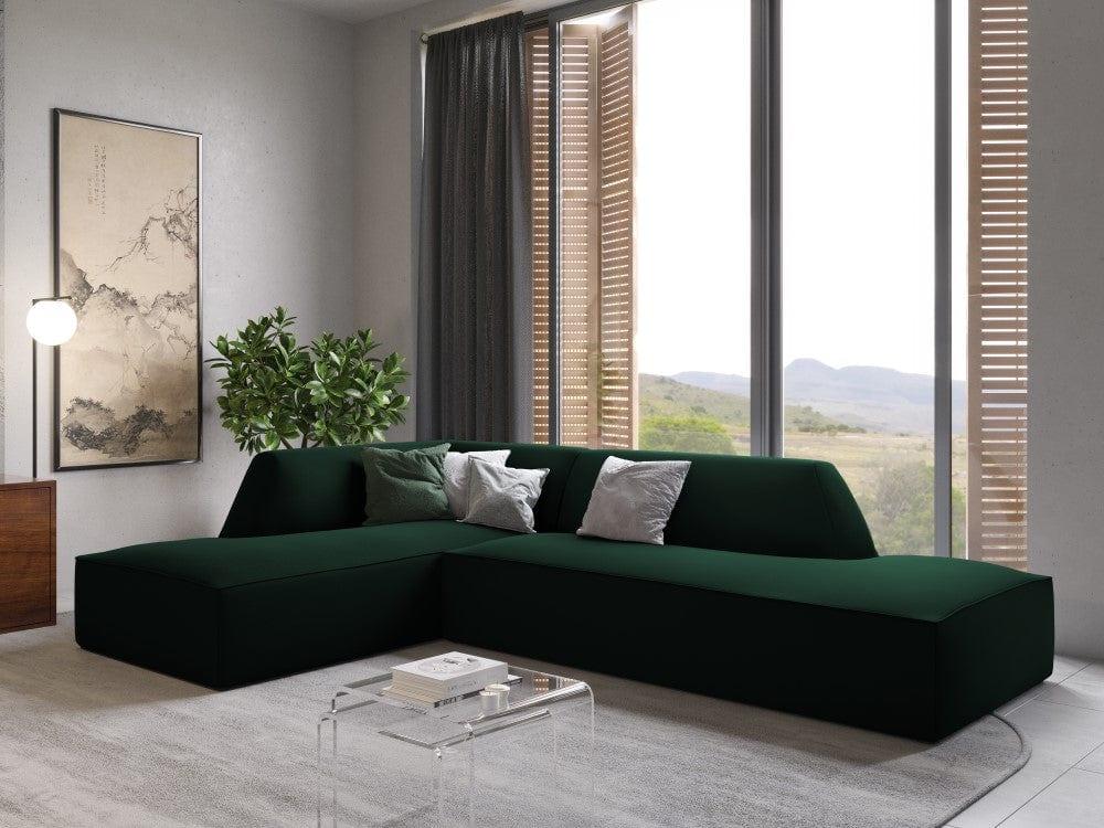 Sofa narożna aksamitna lewostronna RUBY butelkowa zieleń Micadoni Eye on Design
