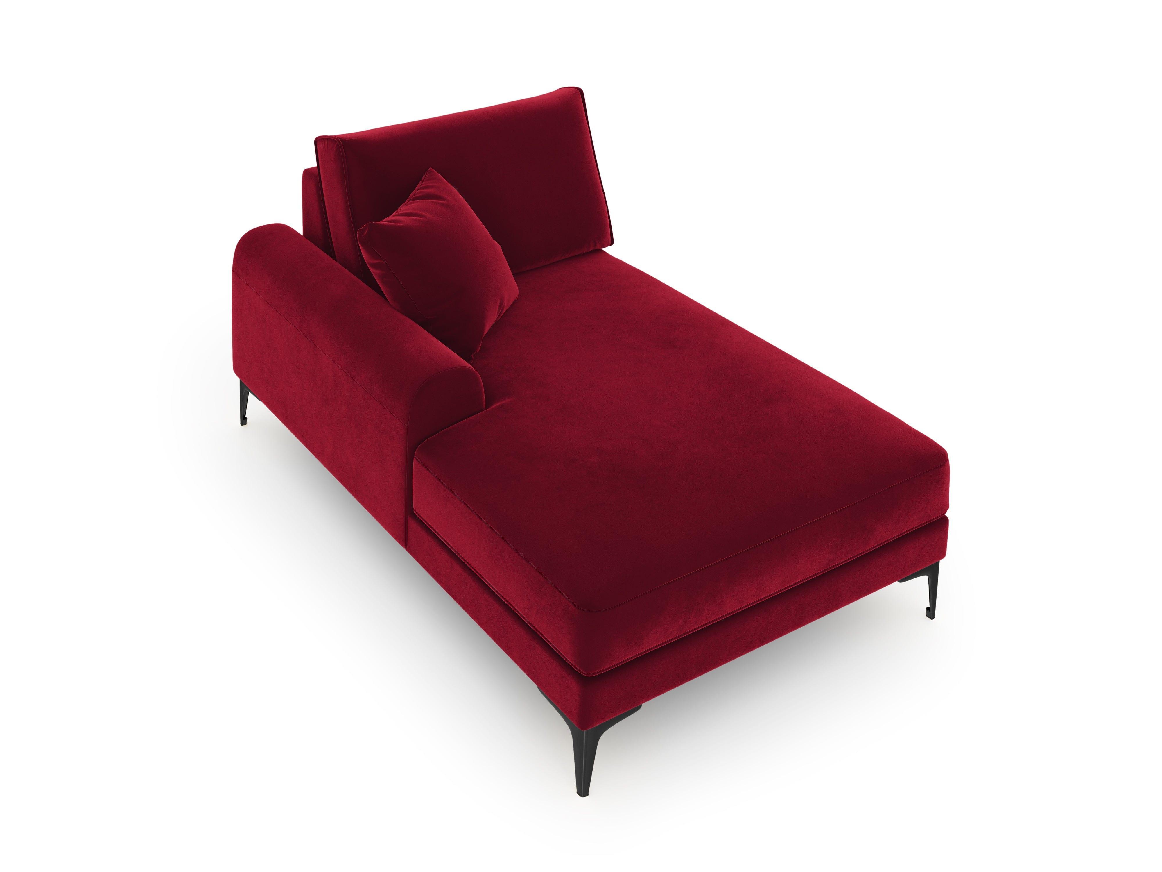 Szezlong aksamitny lewostronny MADARA czerwony z czarną podstawą Mazzini Sofas Eye on Design