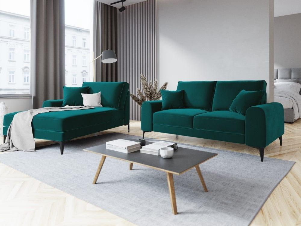 Szezlong aksamitny lewostronny MADARA turkusowy z czarną podstawą Mazzini Sofas Eye on Design