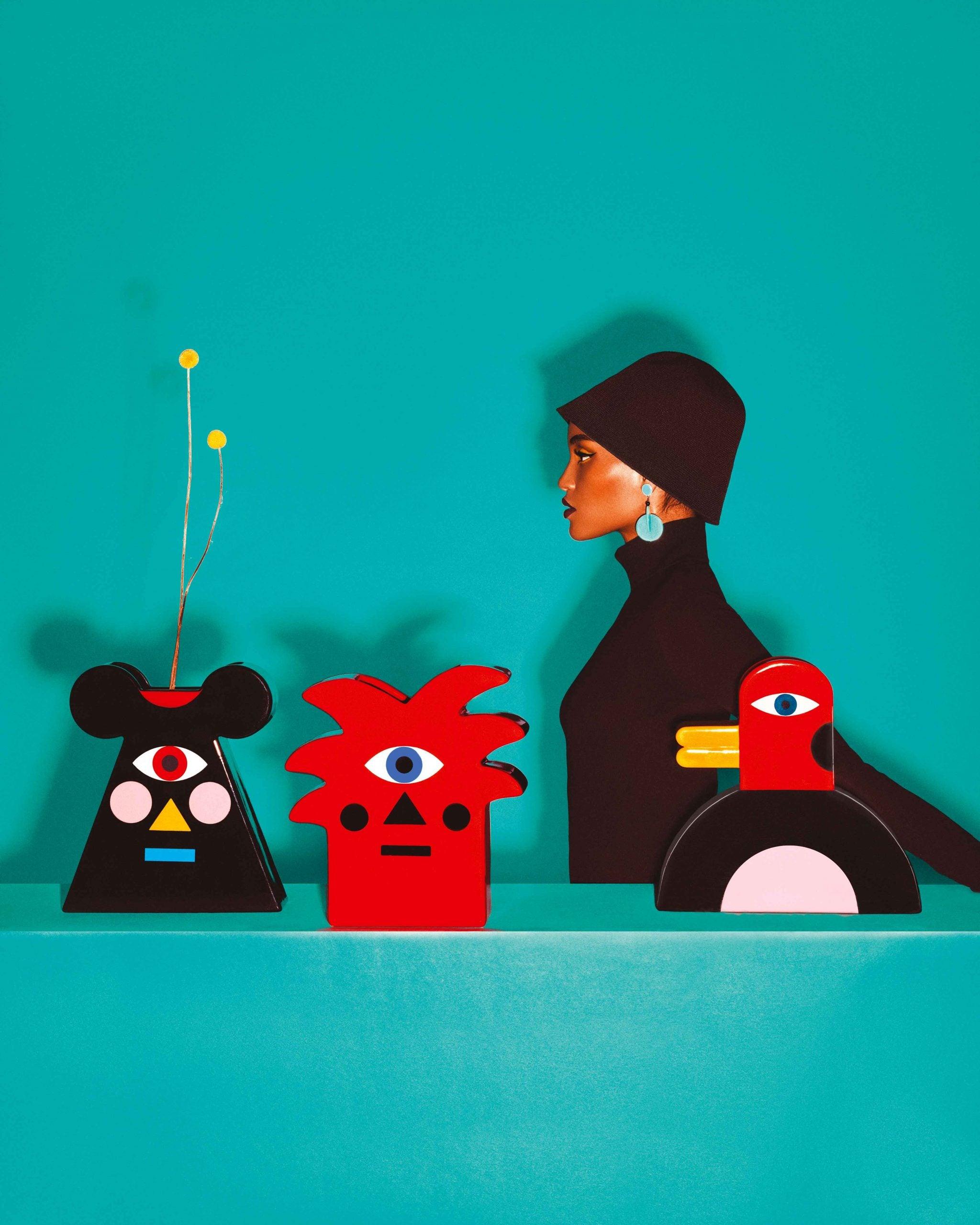 Wazon BEATIFUL FACE czarny Qeeboo Eye on Design