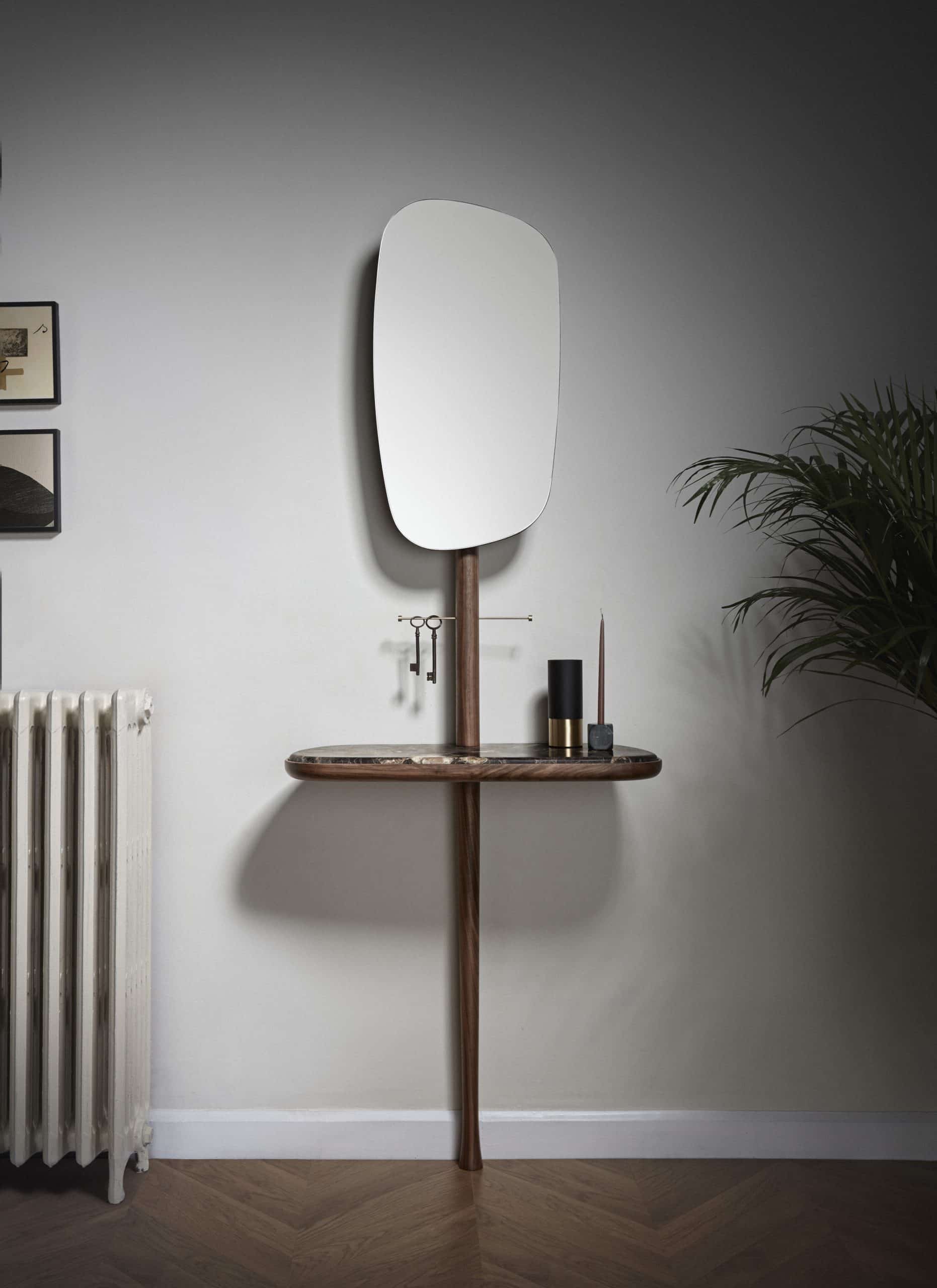 Nástenná konzola so zrkadlom FOYER lite drevo