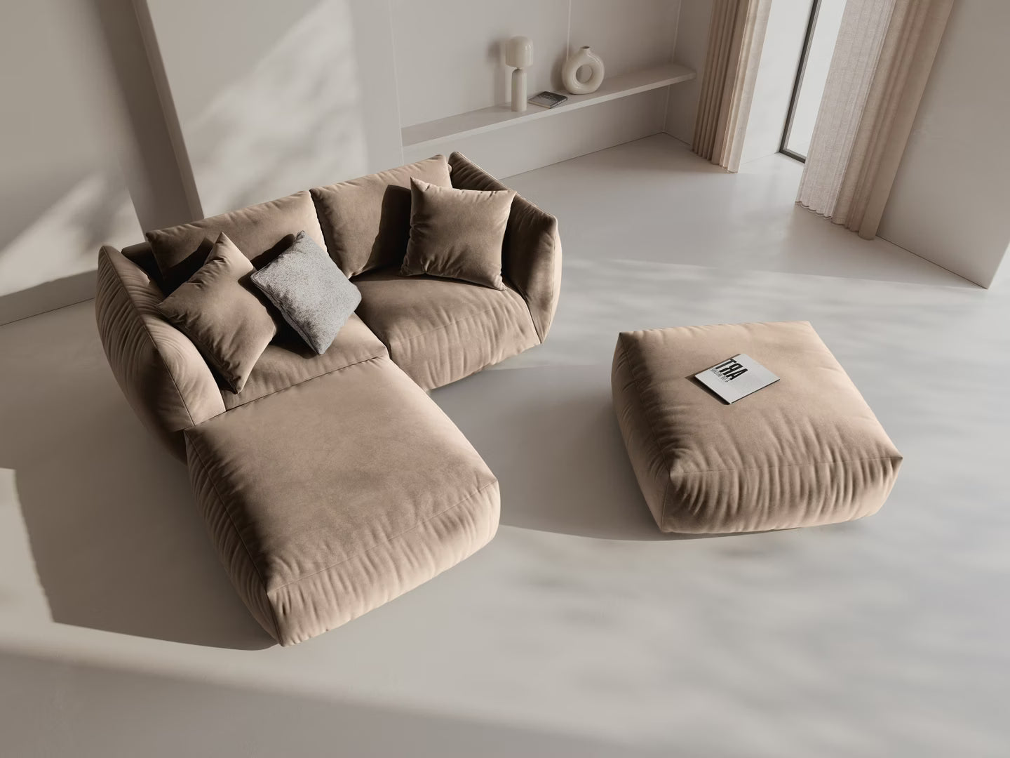 CHRIS velvet modular sofa - left element light brown