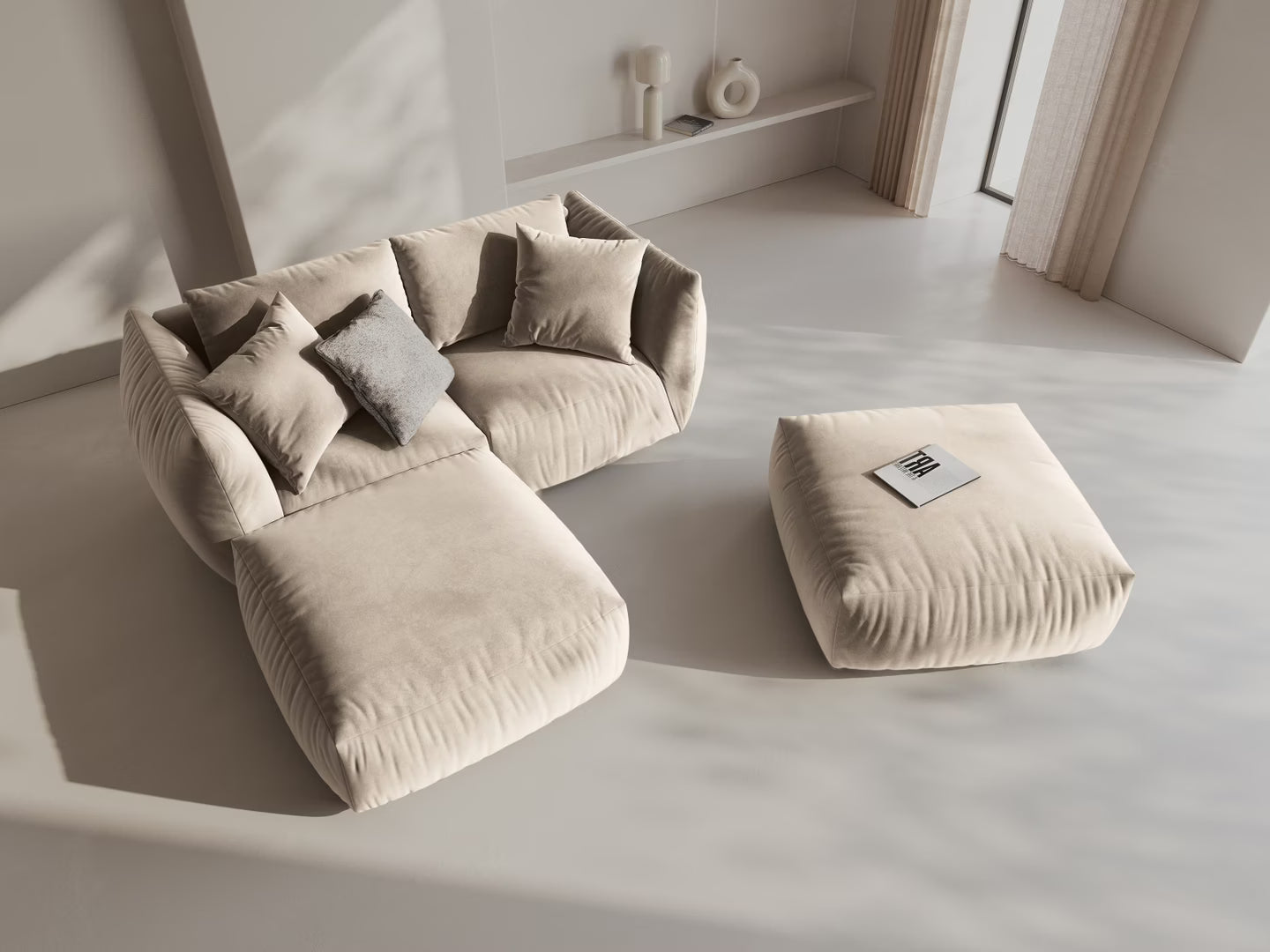 CHRIS Velvet Modular Sofa - Wide Left Element in Ecru