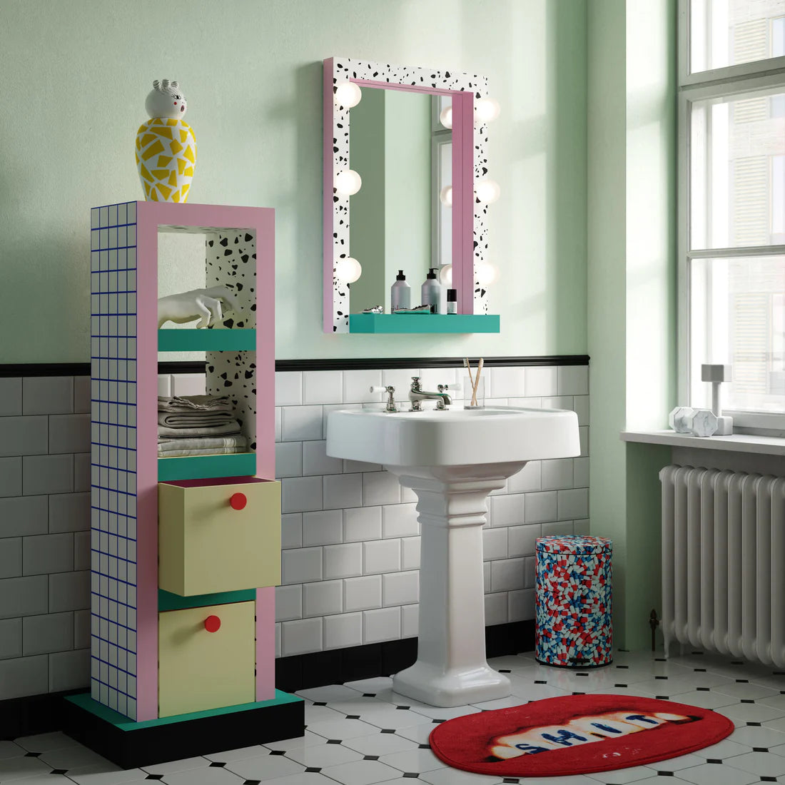 SUPERMIRROR TERRAZZO white with pink and turquoise