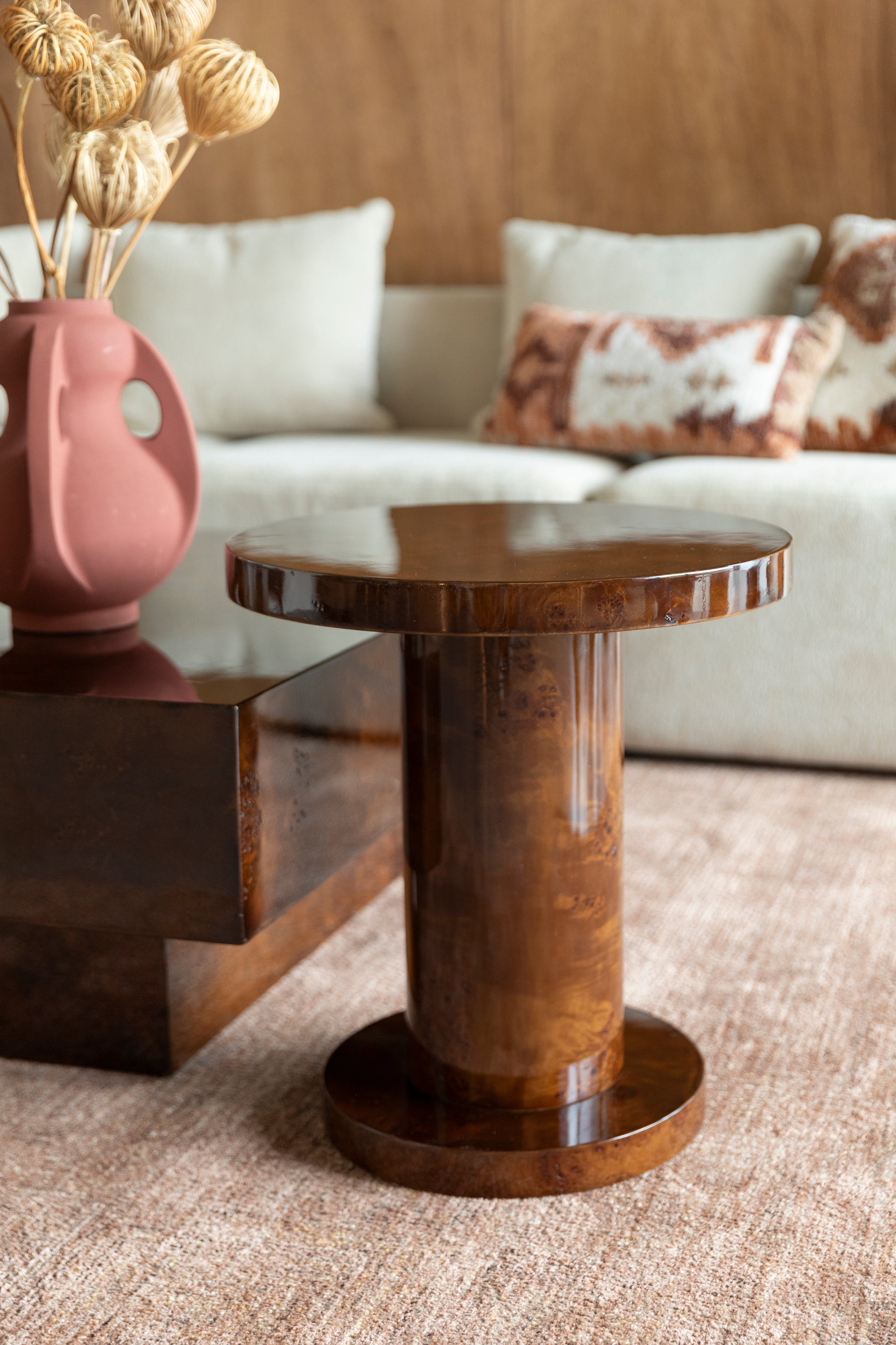 QUINN walnut veneer side table