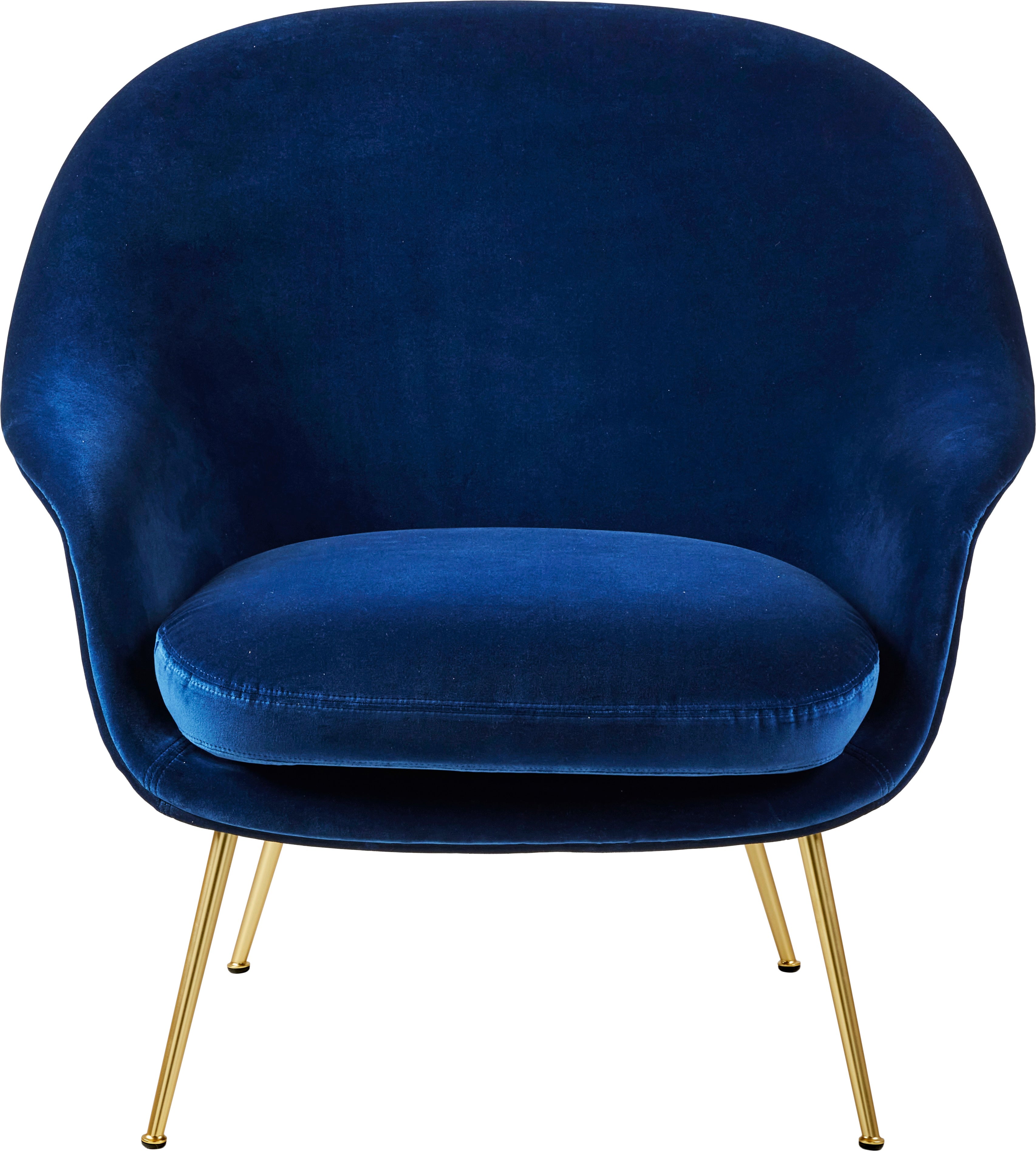 Upholstered BAT armchair with a gold base