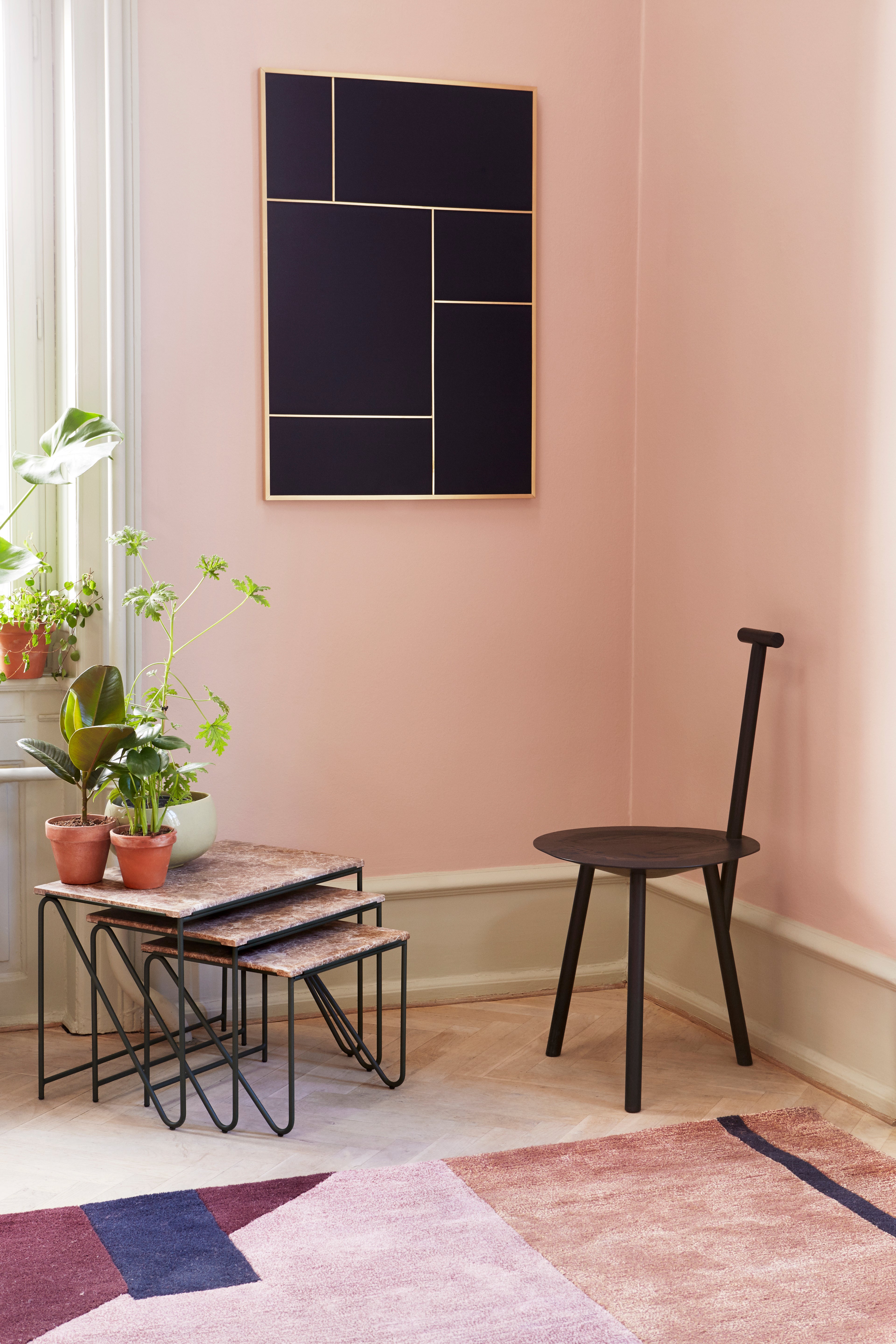 Zestaw stolików kawowych TRIPTYCH brązowy marmur z zieloną podstawą