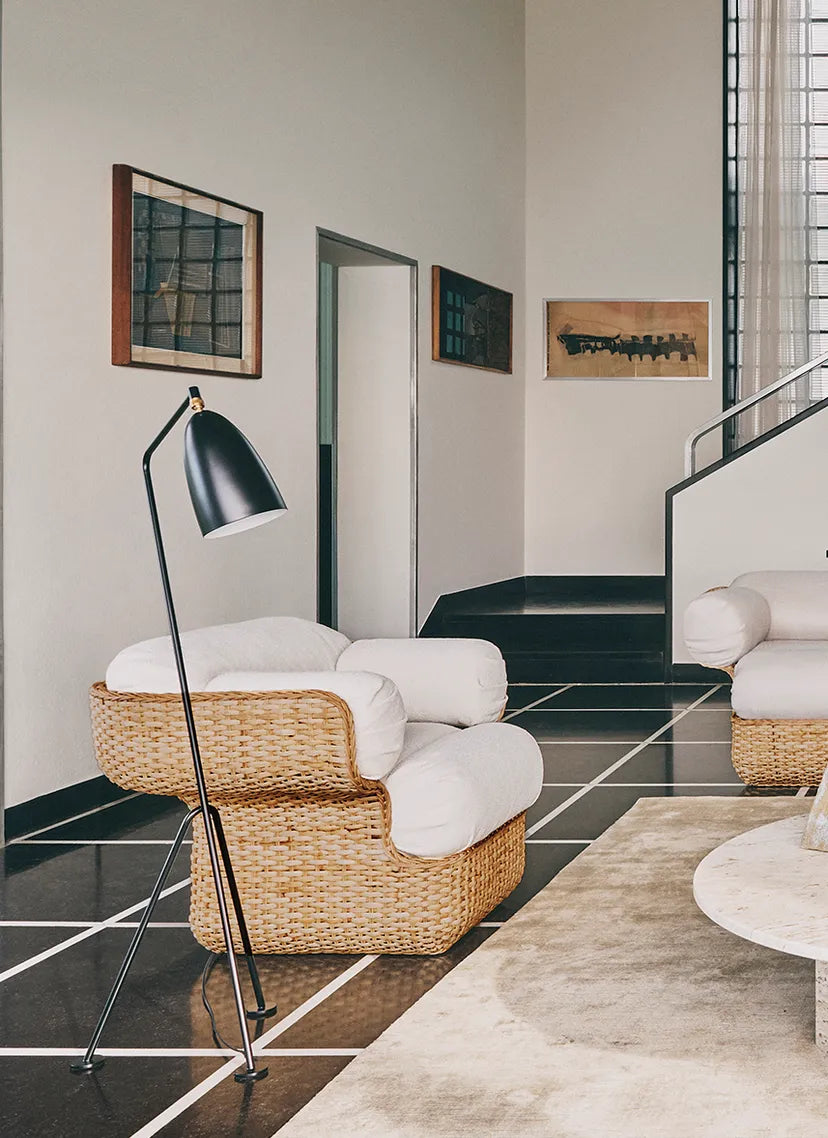 Fotel BASKET biały z rattanem