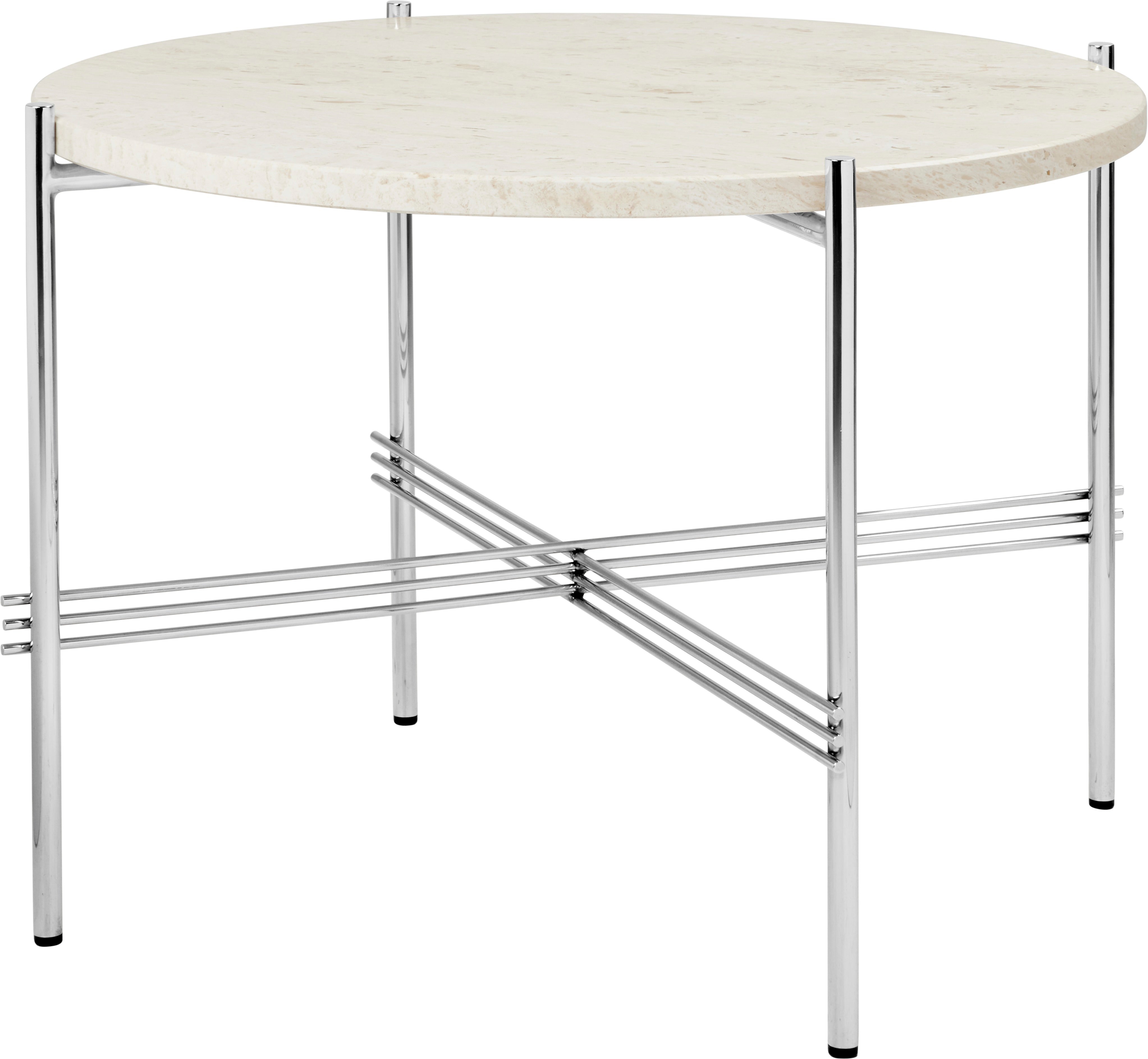 Round coffee table TS cream travertine with chrome base