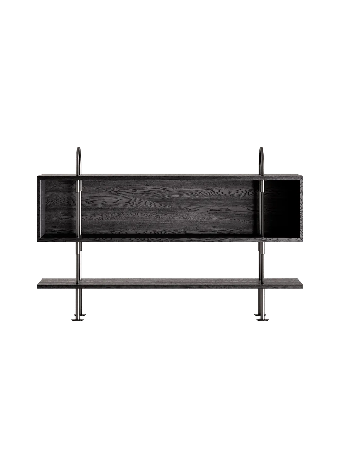 Regál KEEN BOX tmavé jaseňové drevo s čiernym mosadzným rámom