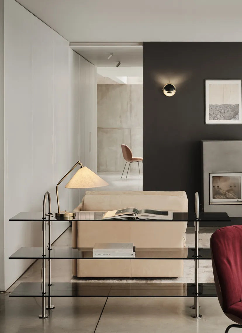 KEEN Shelf with Smoky Glass and Satin Steel Frame