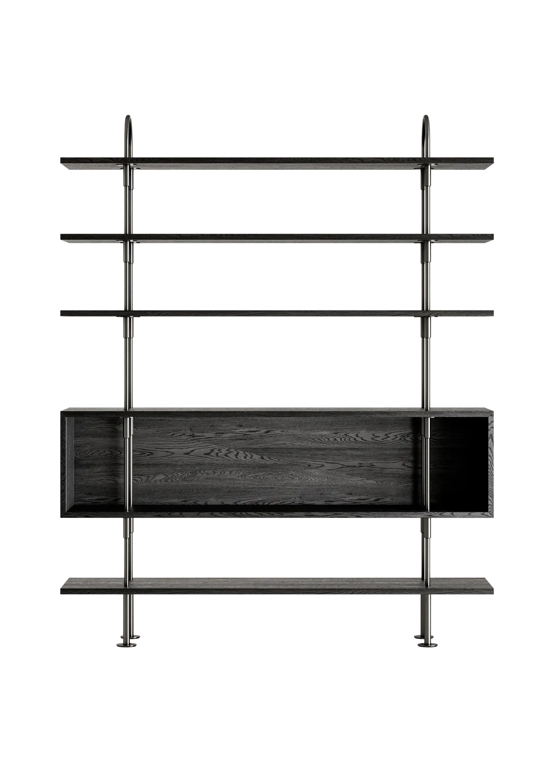 Regál KEEN BOX tmavé jaseňové drevo s čiernym mosadzným rámom