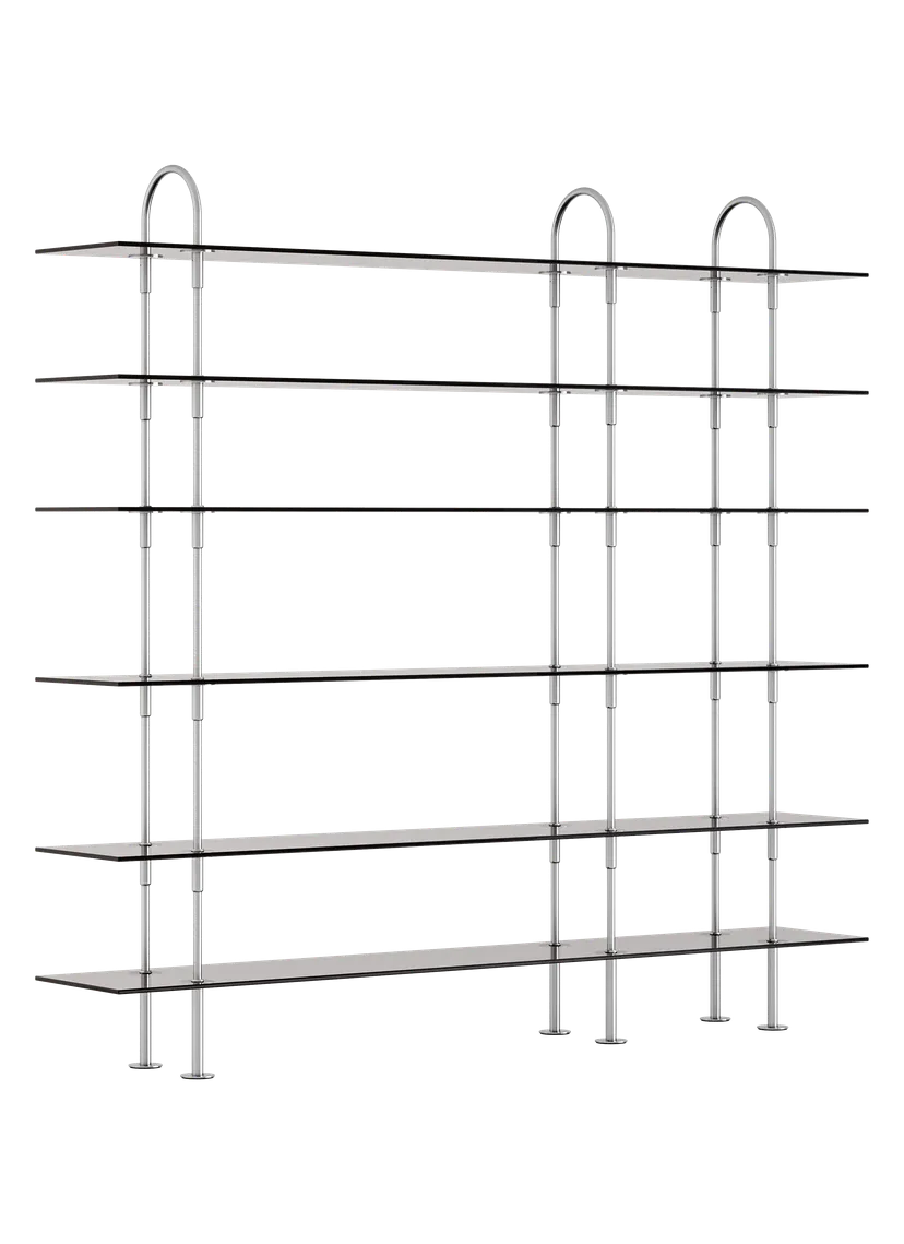 KEEN Shelf with Smoky Glass and Satin Steel Frame