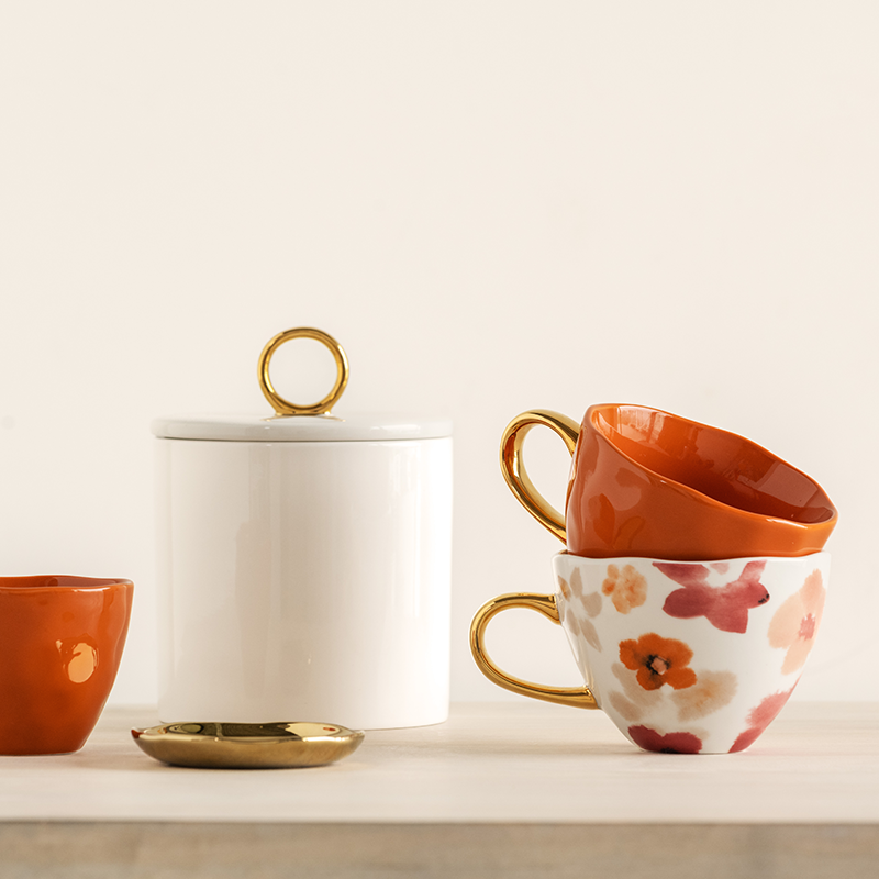 GOOD MORNING container white with gold finish