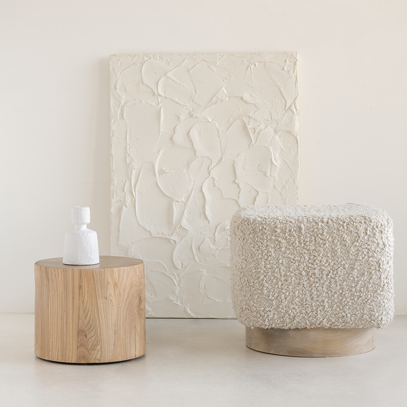 Pouf Kaura cotton with a wooden base