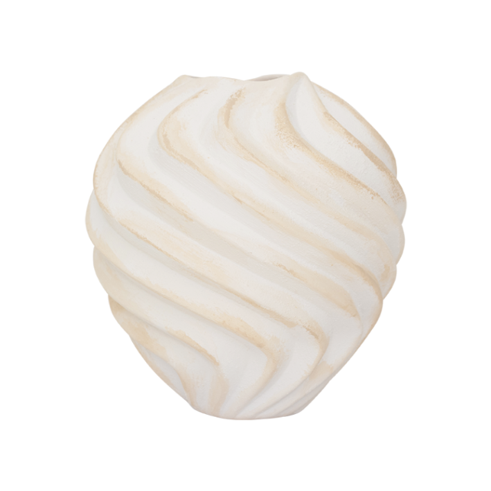 Keramický váza RIBBED béžová s bielou