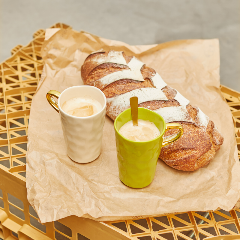 GOOD MORNING green latte mug with gold