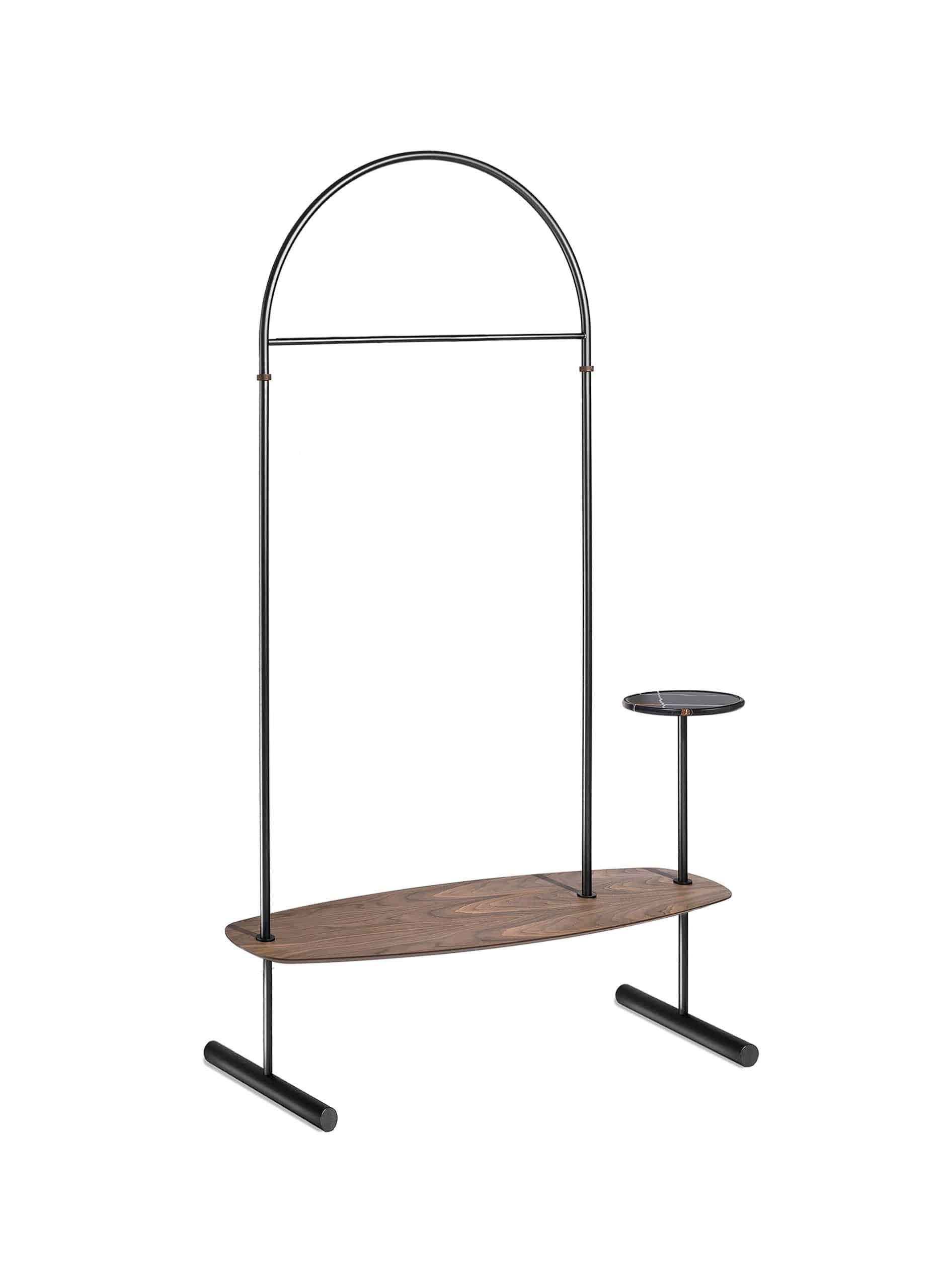 ARCO Coat Rack with Mirror, Walnut Wood with Black Finish