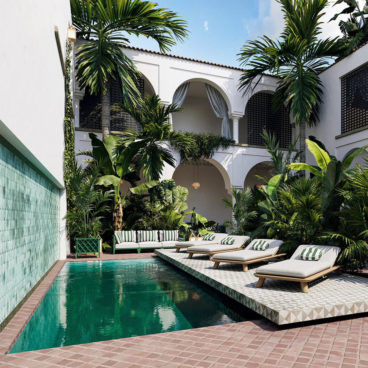 Zelená vonkajšia pohovka pre 3 osoby OCEAN CLUB s bielym zlomeným odtieňom