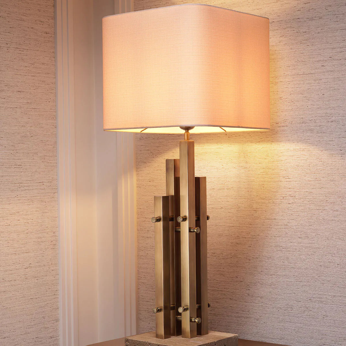 DESTINO table lamp steel with travertine base