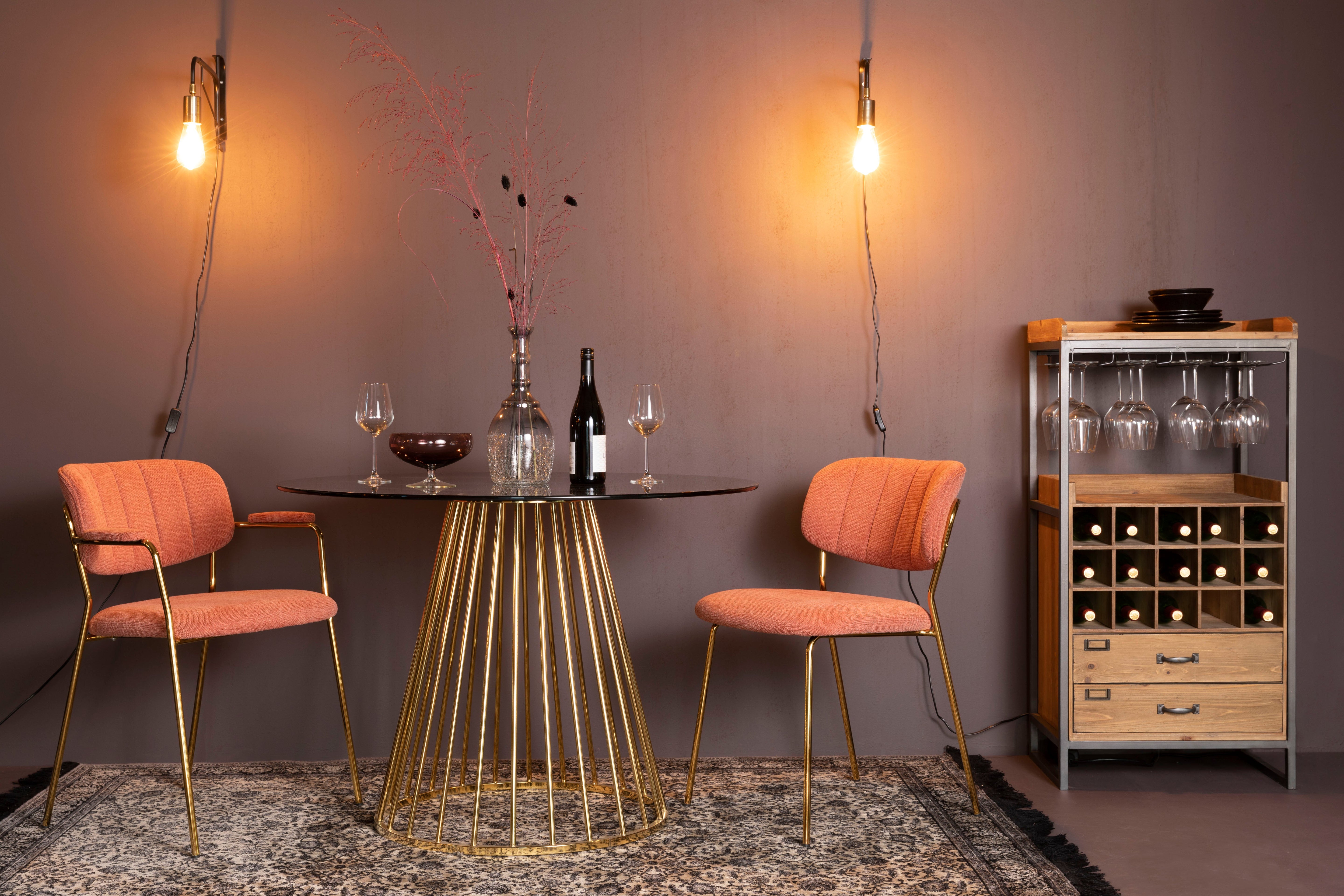 Kreslo s opierkami JOLIEN ružové so zlatým podstavcom