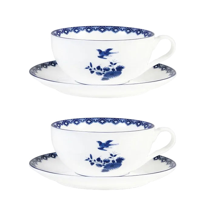 Zestaw filiżanek ze spodkiem DELFTWARE biały z niebieskim