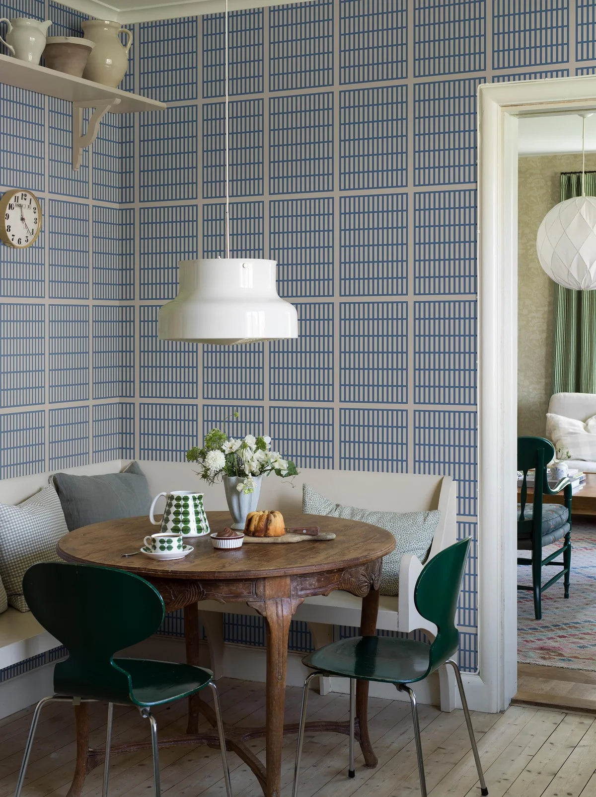 ALVAR AALTO 14/6 White and Blue Geometric Pattern Wallpaper