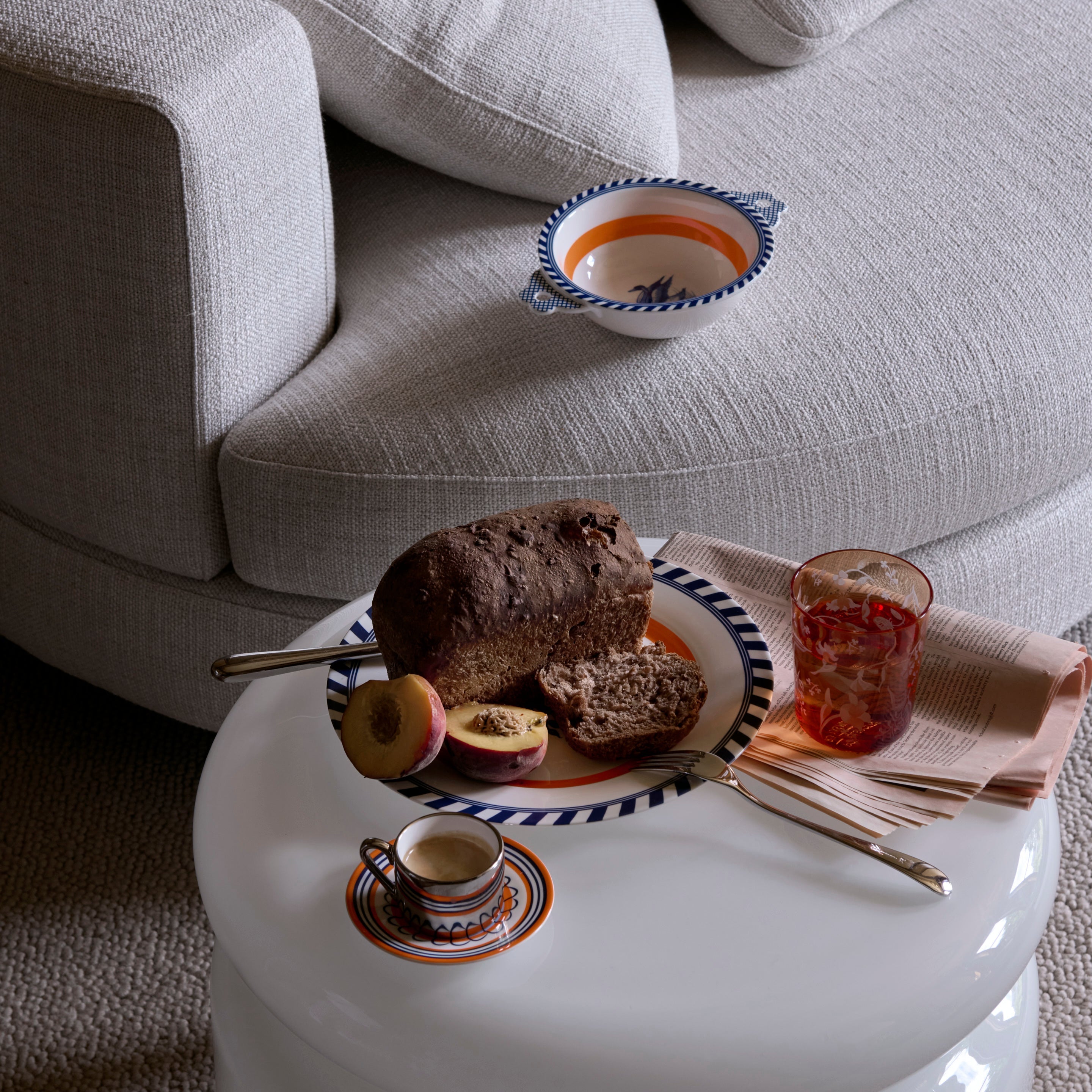 Bird Patterned Plate Set White with Olive and Blue