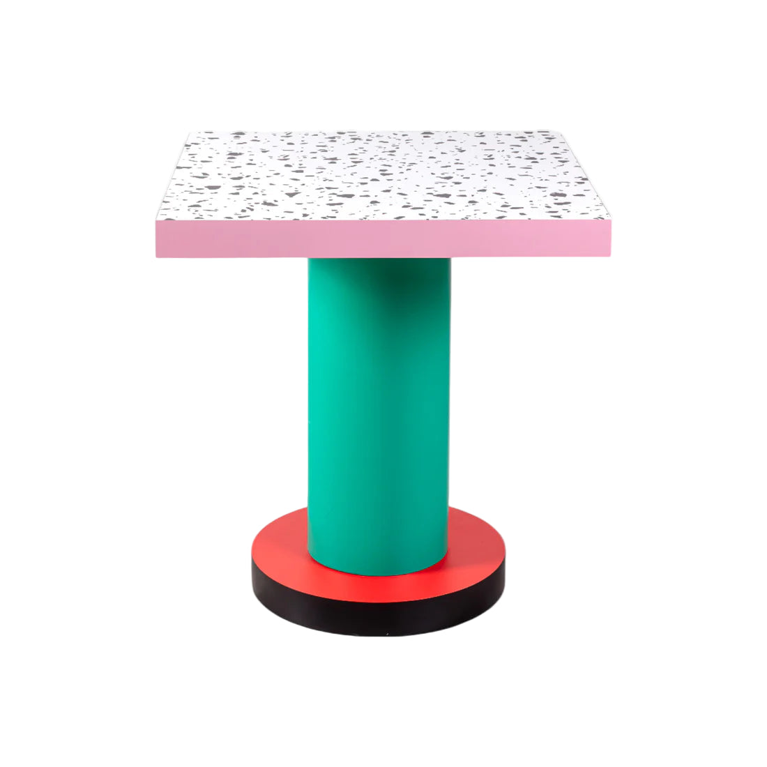 Square café table with round base SUPERLOUNGE TERRAZZO turquoise with red